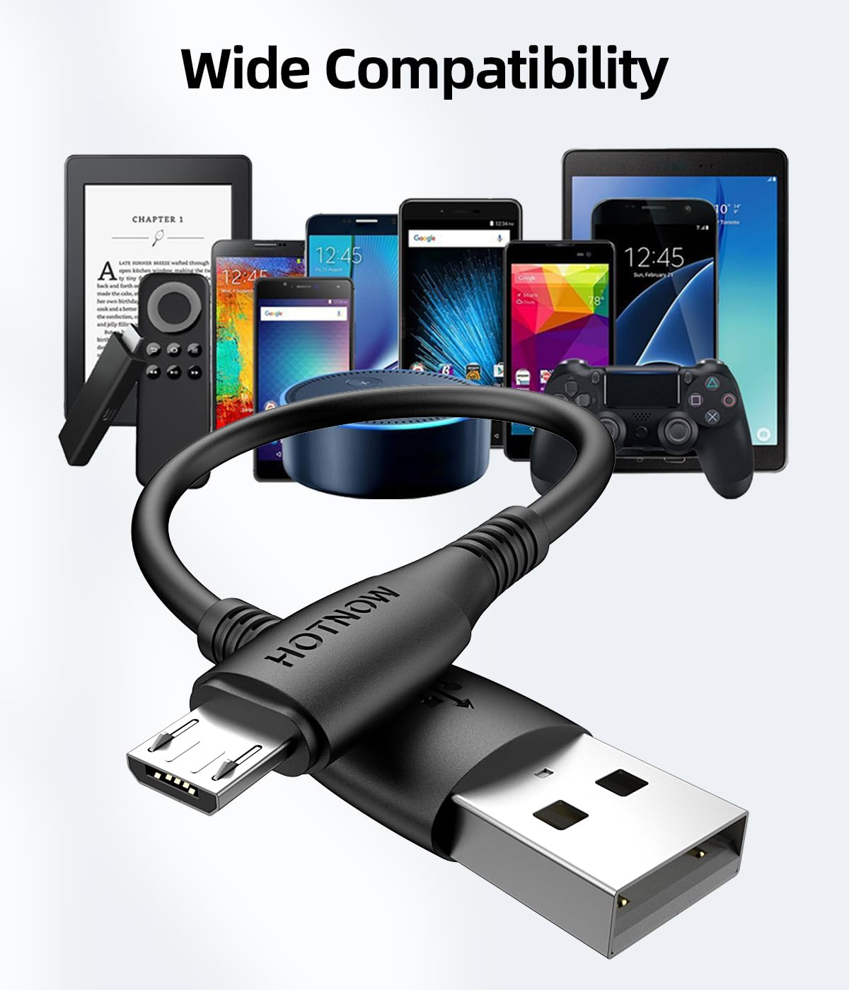 HOTNOW Micro USB Cable 30CM, [3 Pieces] Short USB a to Micro USB Cable 0.3M High-Speed Android Cord for Galaxy S6 S7 Edge,For Kindle Note,Sony Xperia Z3 Z5,Power Bank and Android Phone image number 4