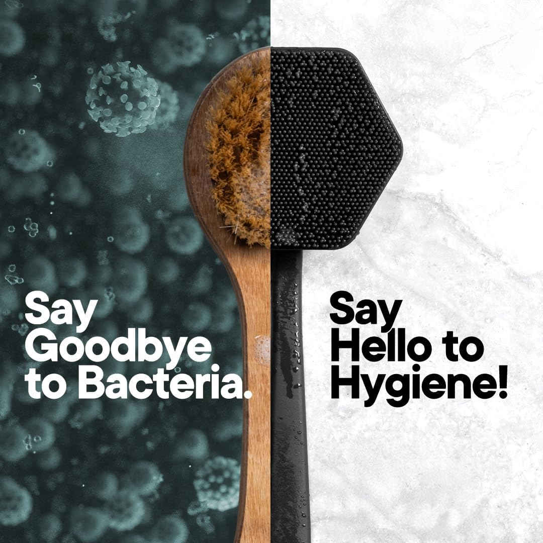 TOOLETRIES Silicone Back Scrubber - Exfoliating Shower Brush, Back Washer for Men, Durable Back Brush with Long Handle - Long Lasting Bath & Shower Accessories - Charcoal image number 4