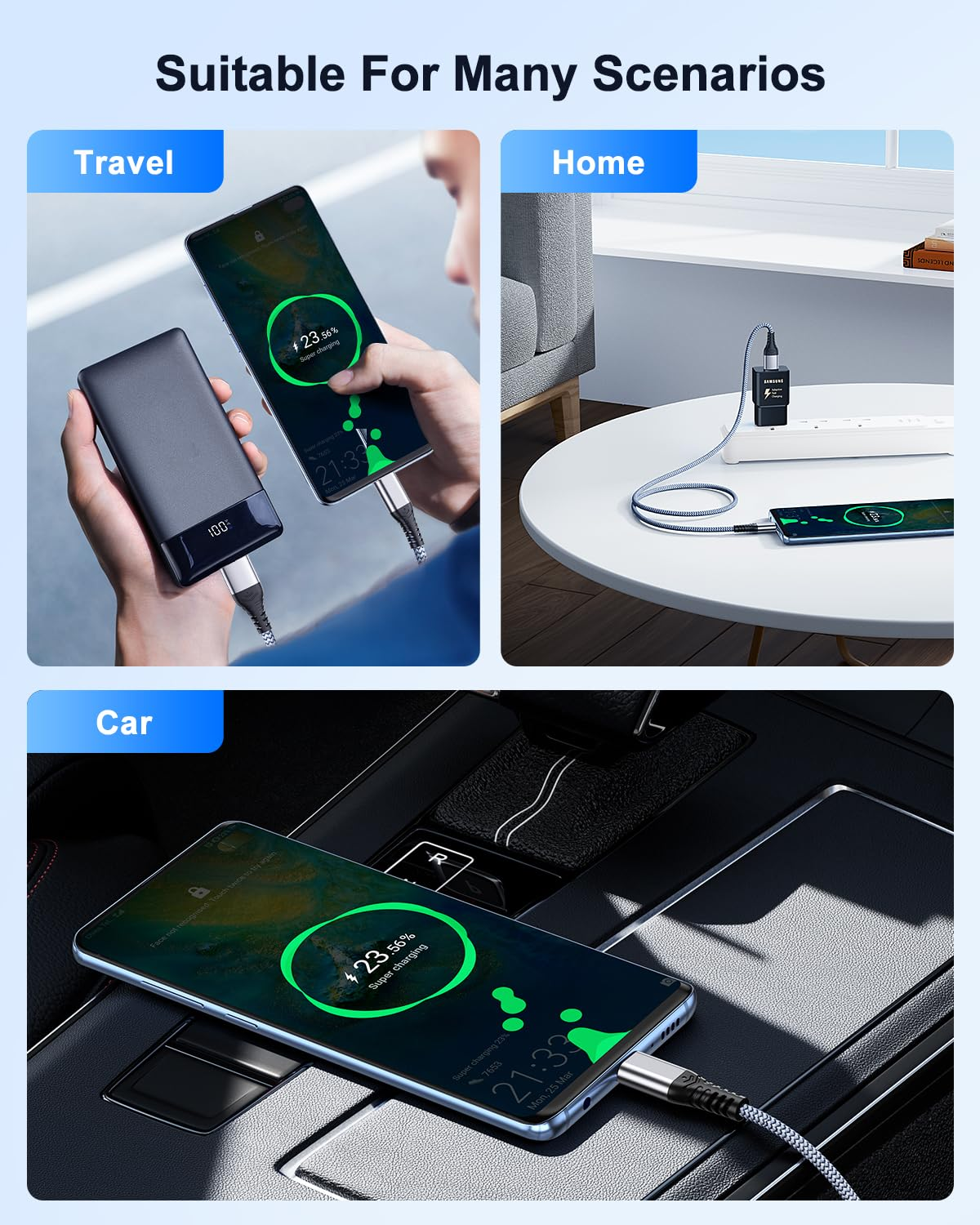 USB to USB C Cable 3.1A, [3 Pack] USB Type C to USB a Fast Charging Nylon Braided Cord for Iphone 17 Air Iphone 16 15 Pro Max Plus, Samsung S21 S22 S23 Ultra S20 S10 S9 Note 20, Pixel 7-1M image number 5