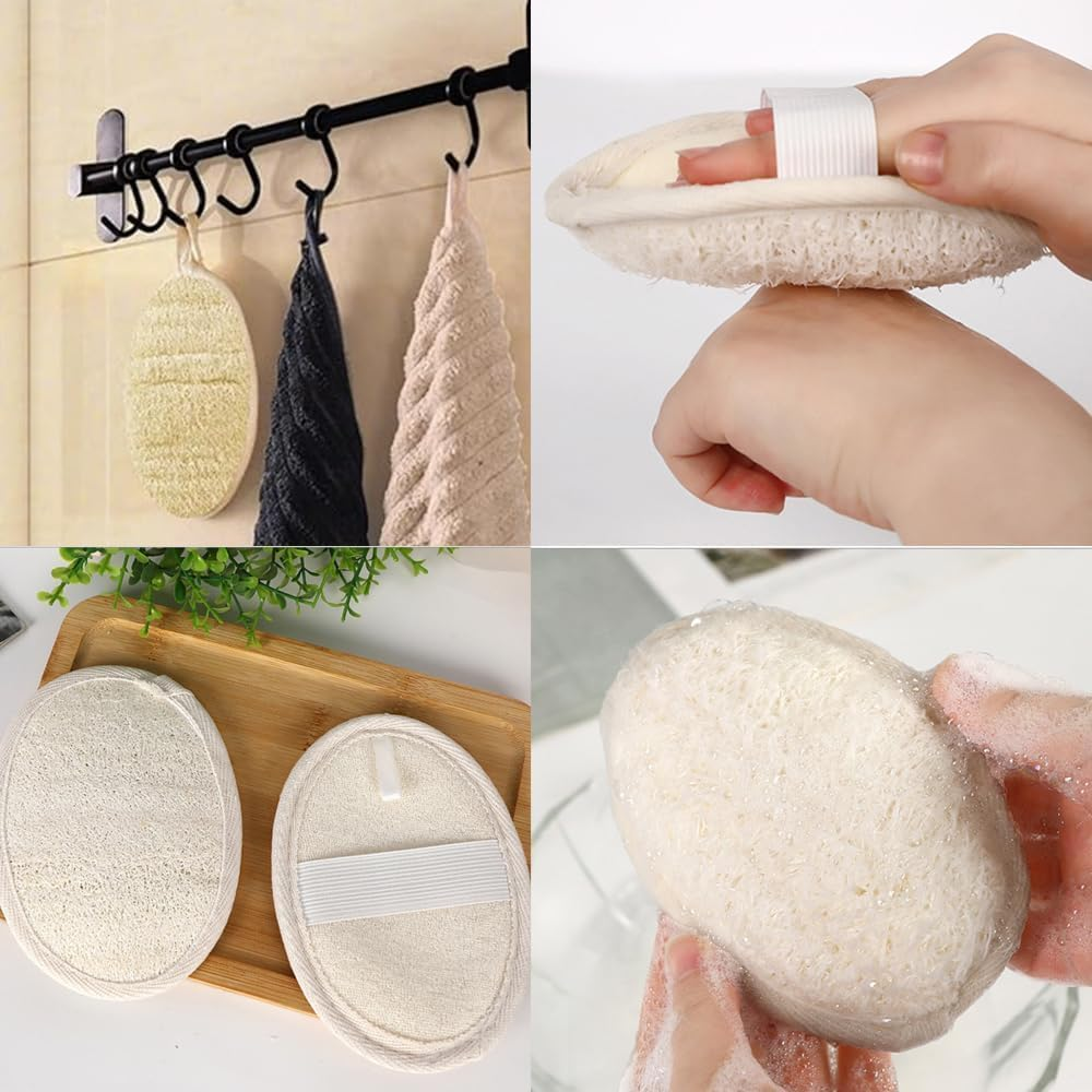 2Pcs Natural Loofah Sponge, Premium Exfoliating Body Scrubber for Women & Men Ideal Shower Scrubber for Body Perfect for Exfoliation, Cleansing, and Gentle Skin Care (White) - White image number 2