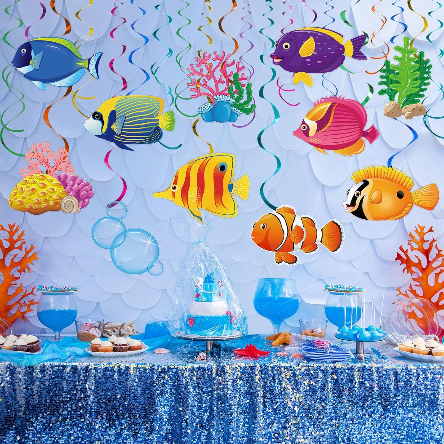 30 Pcs Tropical Fish Hanging Swirls under the Sea Party Decorations Ceiling Decor for Boys Girls Kids Ocean Themed Party Mermaid Creatures Baby Beach Party Supplies under the Sea Decor (Fish Style) image number 6