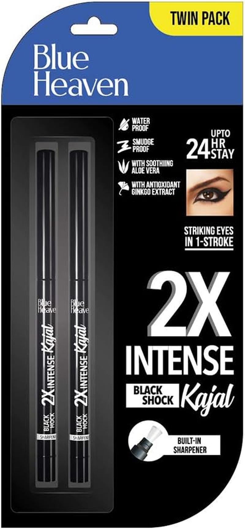 Blue Heaven 2X Intense Kajal, Black Shock - Pack of 2