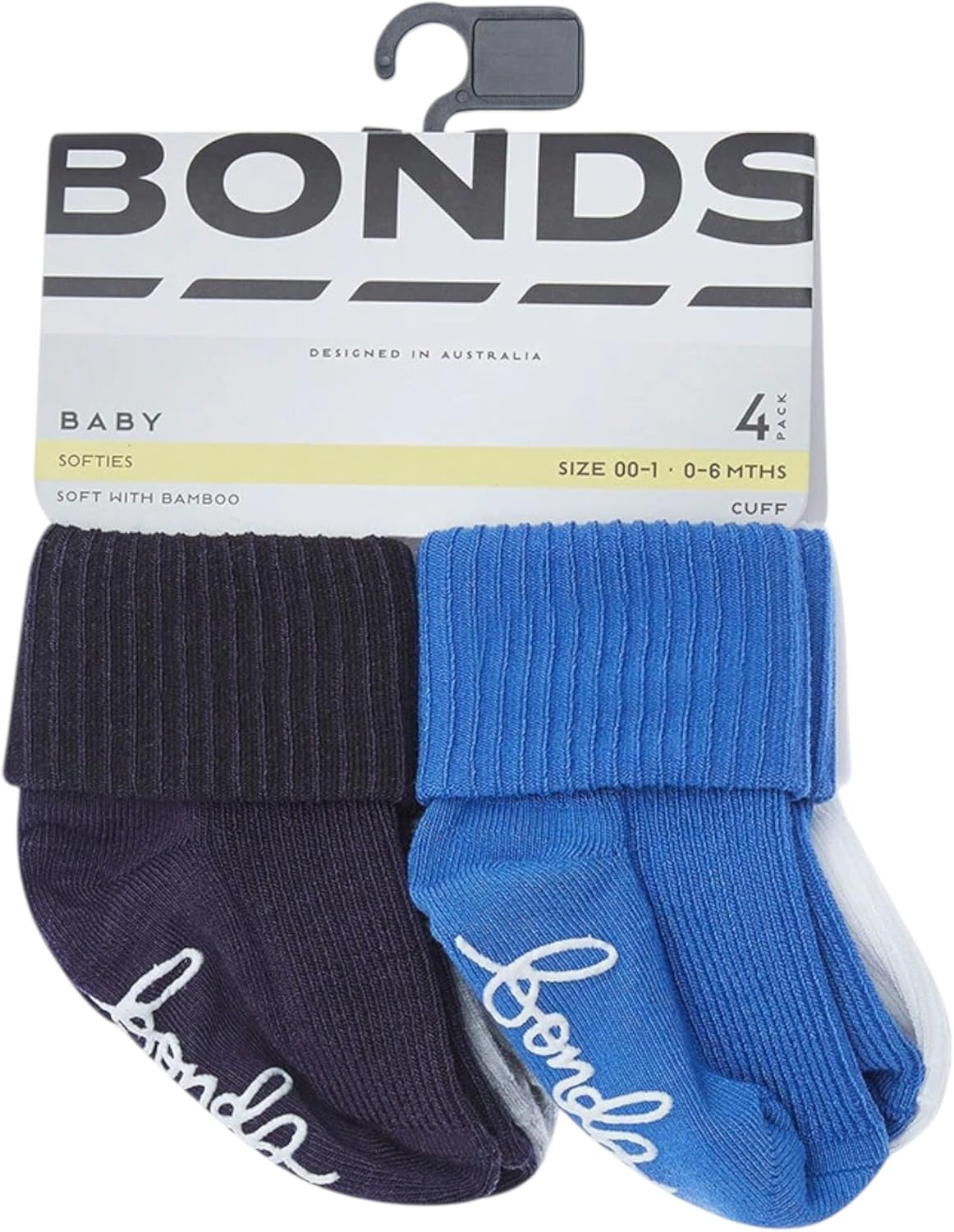 4 X Bonds Baby Super Soft Bamboo Cuff Blue/Navy/Grey/White Socks image number 1