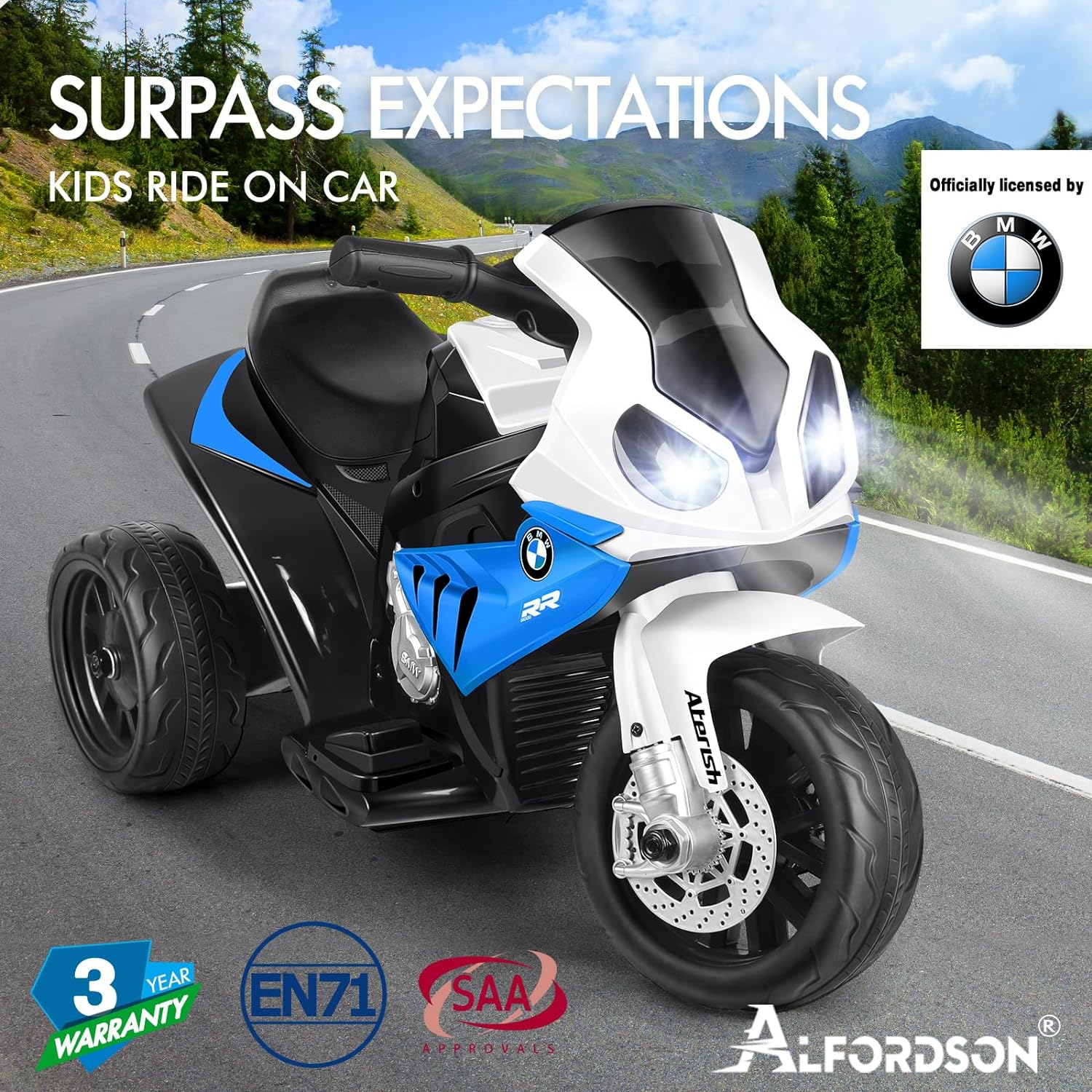 ALFORDSON Kids Ride on Car Motorbike 6V Eletric Motor, Toy Car with Music Player & Brilliant LED Headlights Tail Light, Ride-On Motorcycle Design Toy Vehicle for Toddler, Blue image number 6
