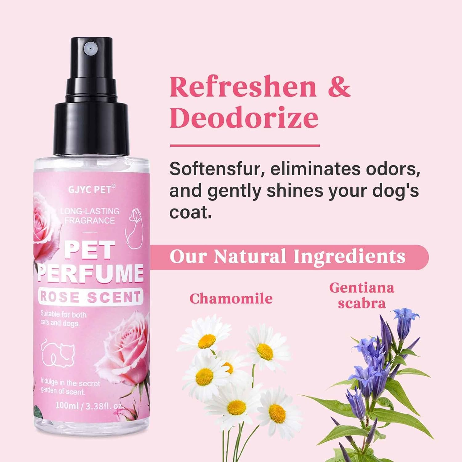 Natural Pet Cologne | Perfume for Dogs & Cats Premium Grooming Spray Long-Lasting Rose Scent Deodorizing Conditioning & Odor-Eliminating for All Coat Types image number 4