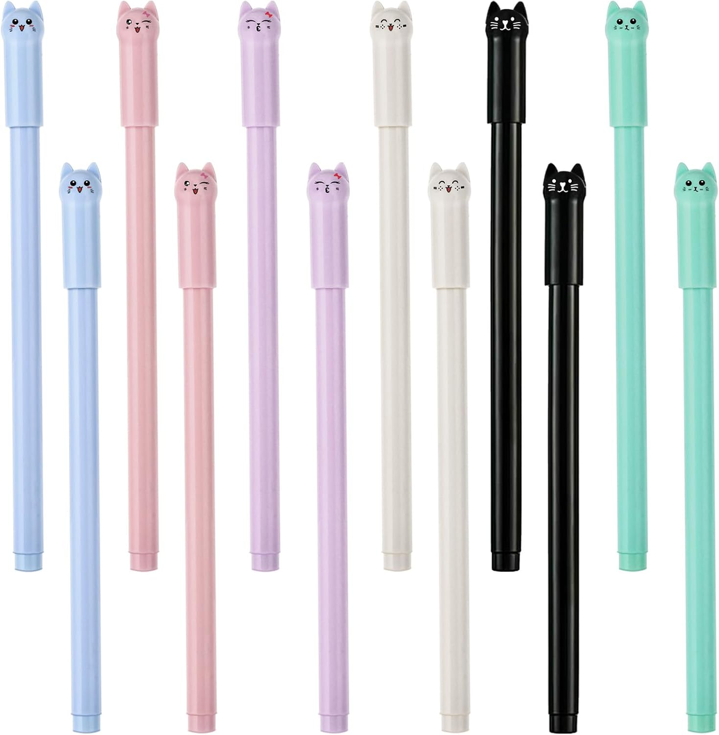 12PCS Kawaii Cat Pens 0.5Mm Black Ink Cute Animal Gel Pen Cats Style Pencils, Kitten Stationary Supplies Fine Point Ball Pens Nice Fun Themed Gifts for Cat Lovers Women Kids School and Office Use (12)
