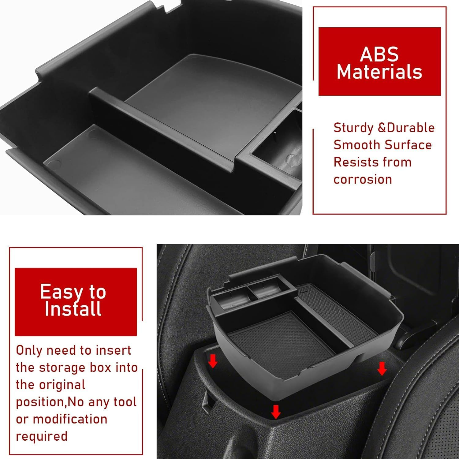Center Console Organizer Tray Fit for 2020 2021 2022 2023 2024 Kia Seltos Insert Tray Armrest Box Secondary Storage Box Coin and Sunglasses Holder, ABS Materials image number 2