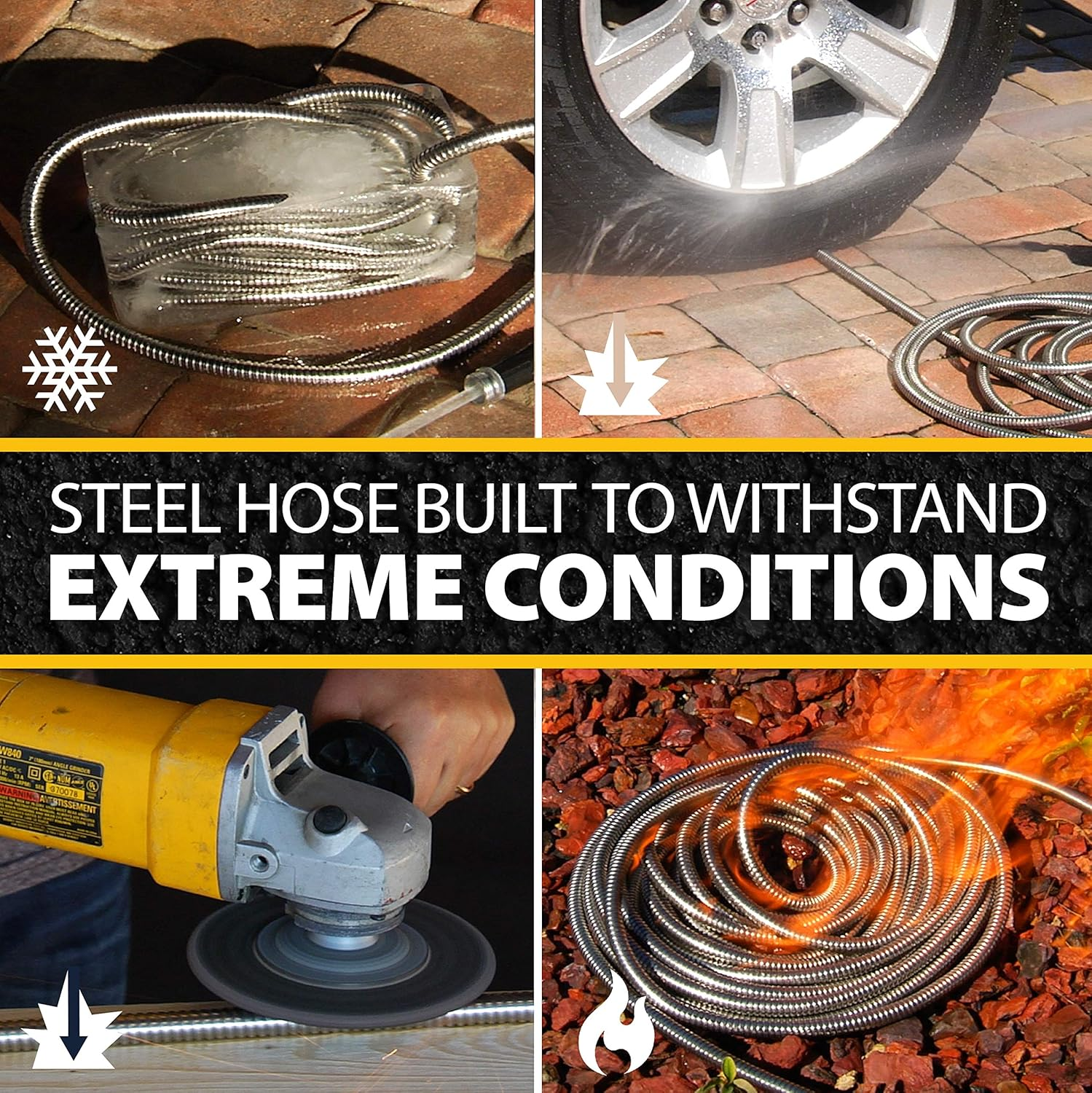 Bionic Steel 100 Ft Garden Hose with Nozzle, 304 Stainless Steel Metal Water Hose 100Ft Long, NON Expandable Flexible Rust Proof Lightweight Heavy Duty, 3/4" Crush Resistant Fittings, Non Kink,500 PSI image number 1