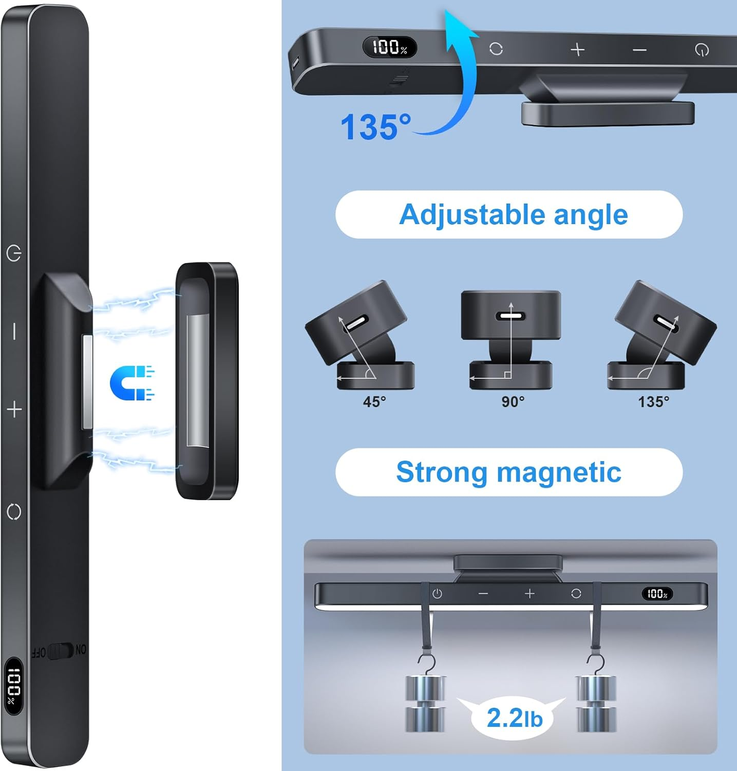 WILLED 5W Dimmable Mirror Lights,3 Colors Adjustable Makeup Light with 120 Led,2500Mah Rechargeable under Cabinet Led,Stick on Touch Light,Magnetic Wall Light for Cabinet,Kitchen,Closet,Bedside,Desk