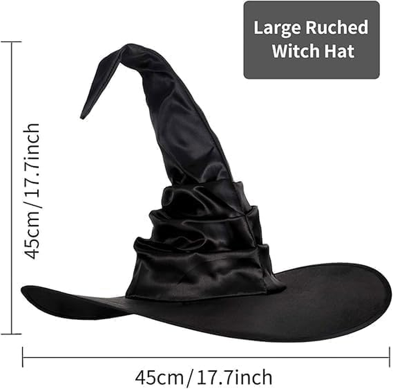Women'S Witch Hat &ndash; Wide Brim Pointed Cosplay Headwear, Ruched Gothic Wizard Hat for Halloween, Magic Party & Costume Accessory image number 4