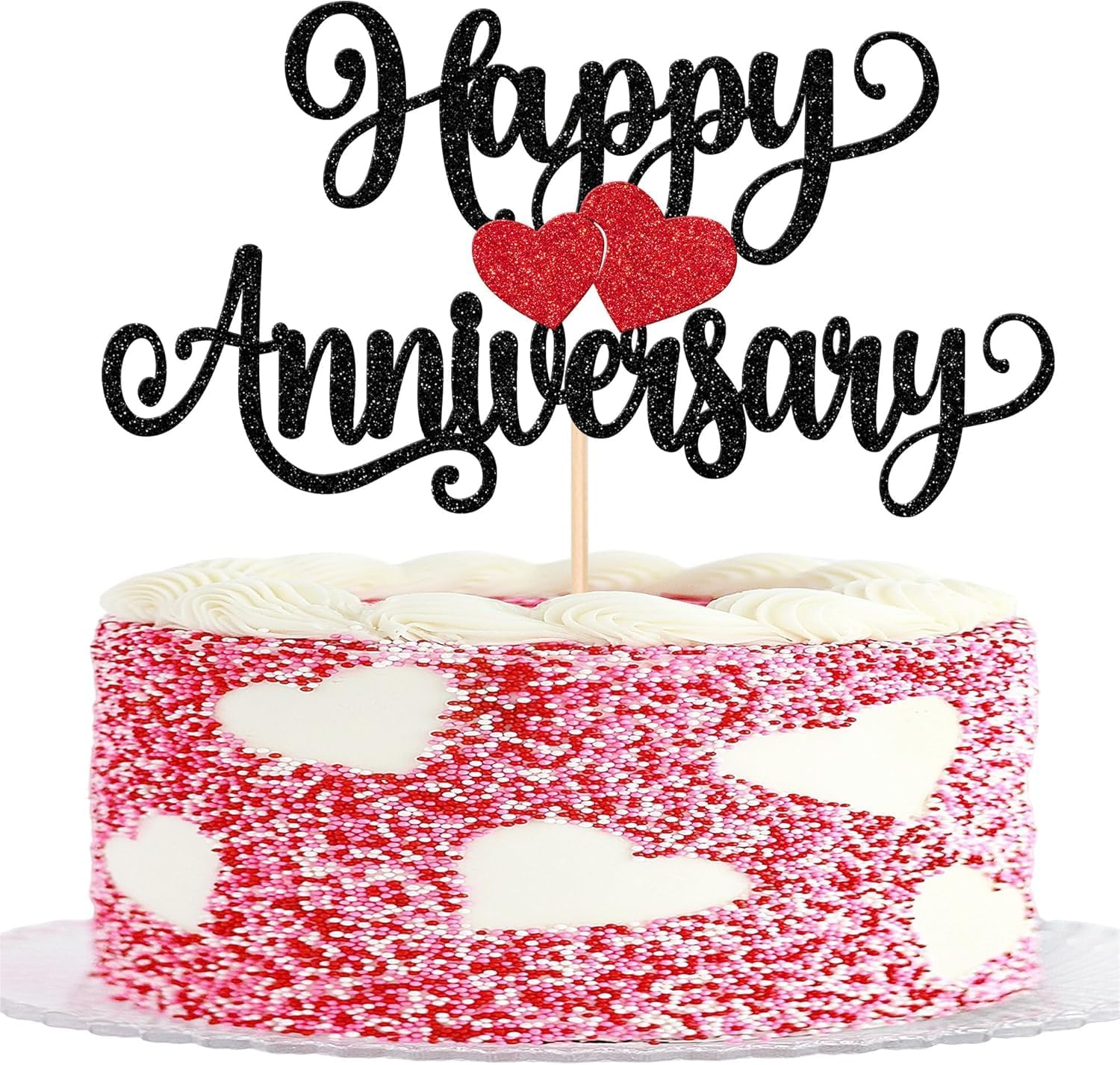 SYKYCTCY 1 Pack Happy Anniversary Cake Topper Glitter Heart Wedding Anniversary Cake Pick Wedding Anniversary Cake Decorations Kids Birthday Party Cake Decorations Supplies (Gold)