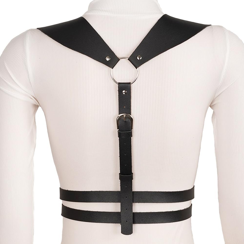 BODIY Punk Women Waist Belts PU Leather Fashion Body Chain Belt Circle Rave Halloween Accessories Belt Adjustable Gothic - Brown image number 7