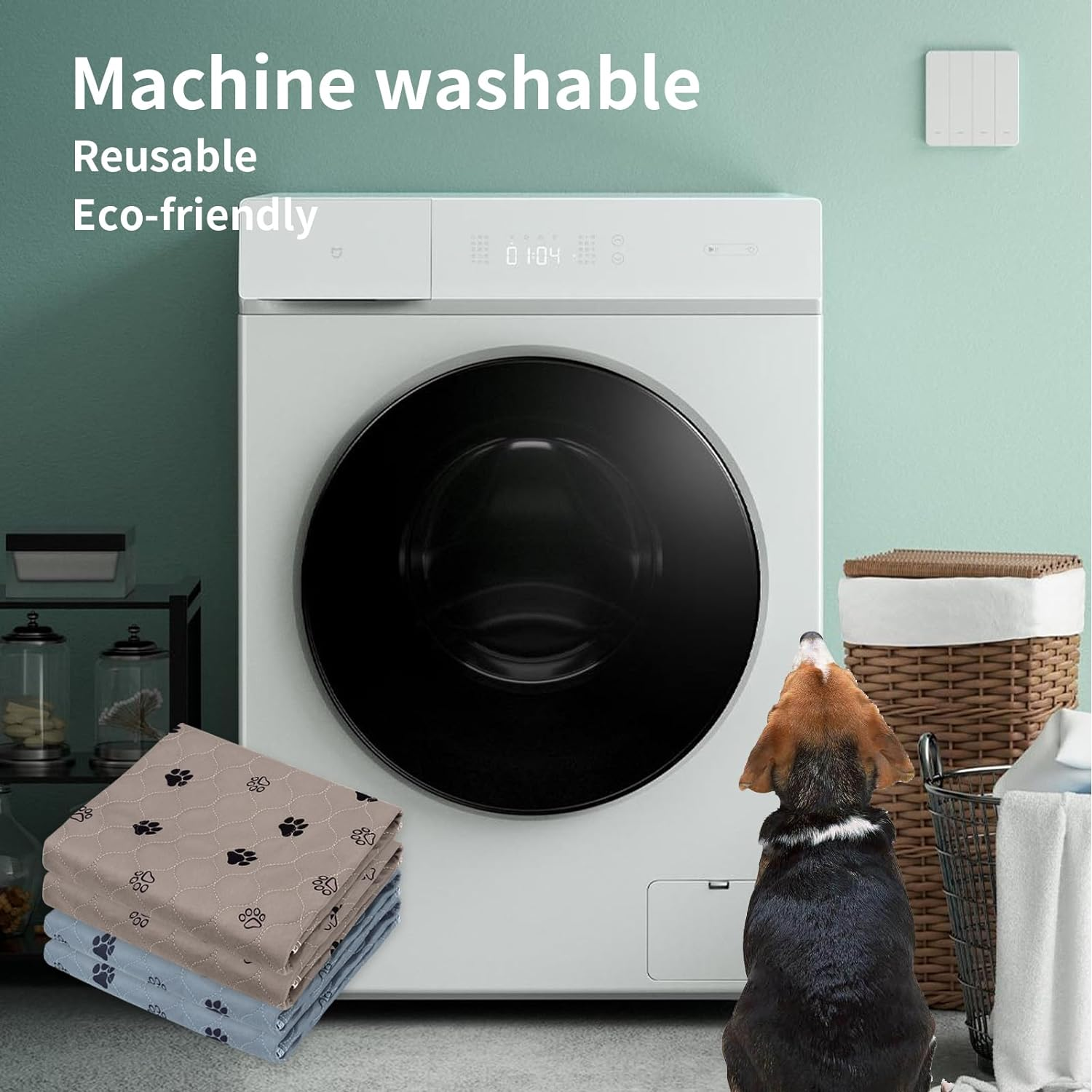 Pack of 2 90 X 120 Cm Puppy Pads Washable, Reusable Training Pads for Dogs, Non-Slip and Absorbent PIPI Pads for Guinea Pigs, Dogs, Cats and Rabbits, Dog Paw Pattern