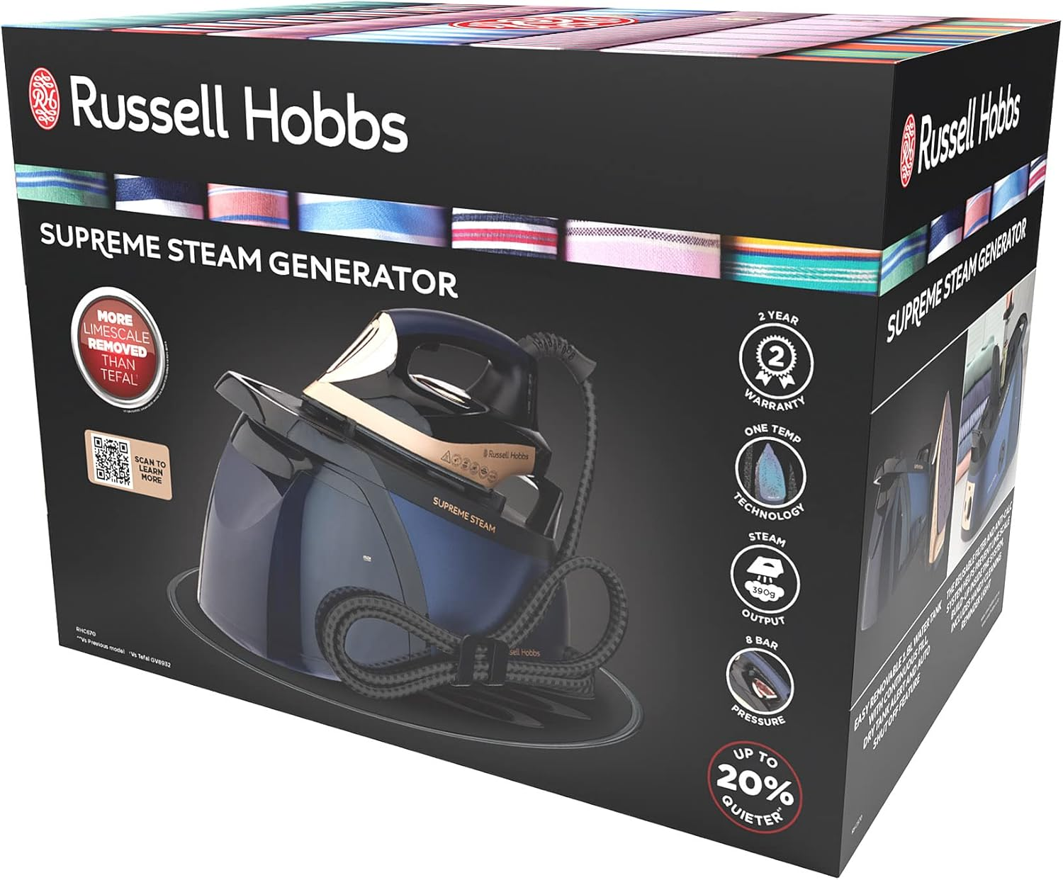 Russell Hobbs Supreme Steam Generator, RHC670, Quiet Technology, 1.8L Water Tank, Limescale Defence, Navy and Champagne image number 2