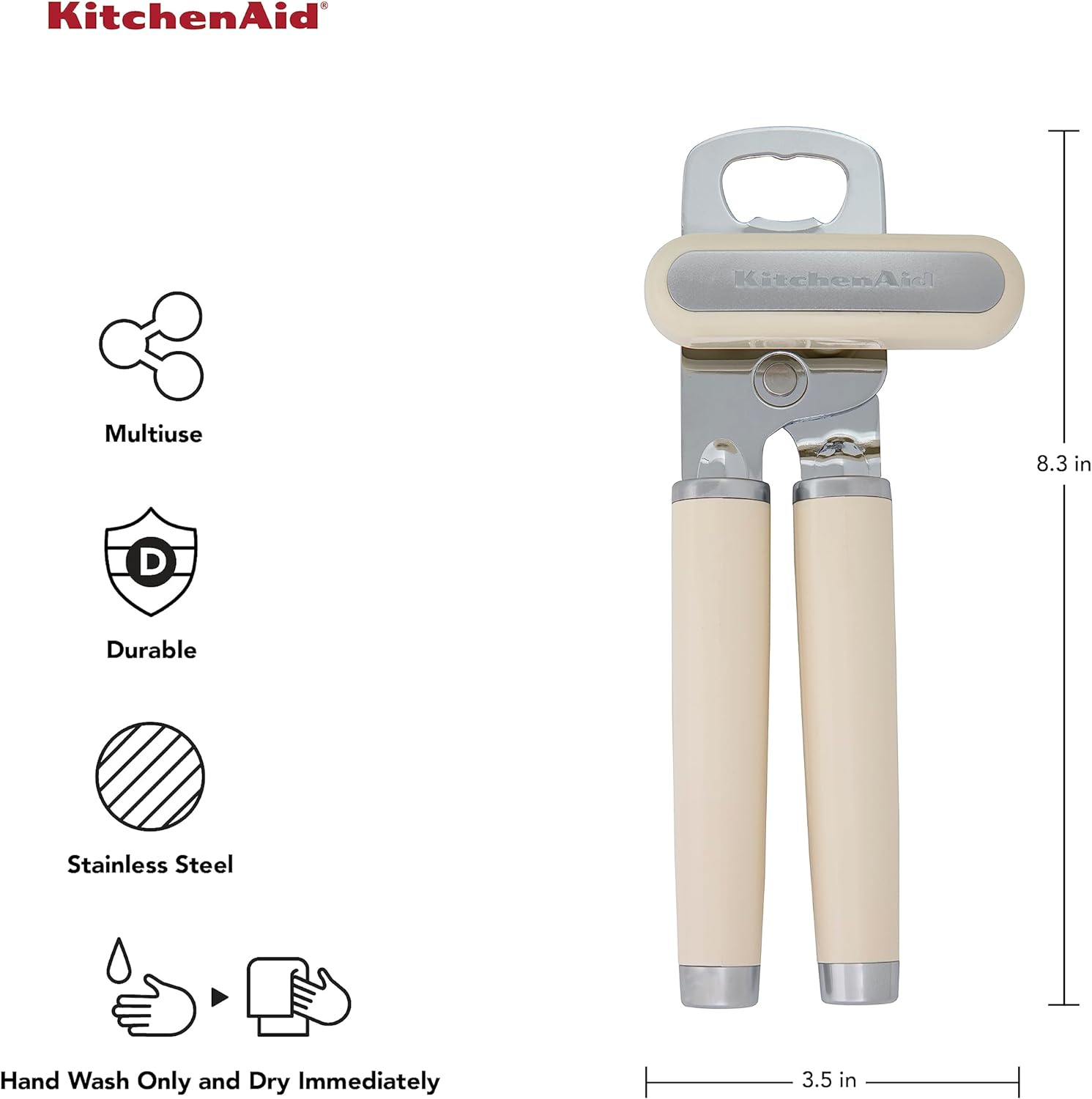 Kitchenaid Classic Multifunction Can Opener/Bottle Opener, 8.34-Inch, Almond Cream image number 3