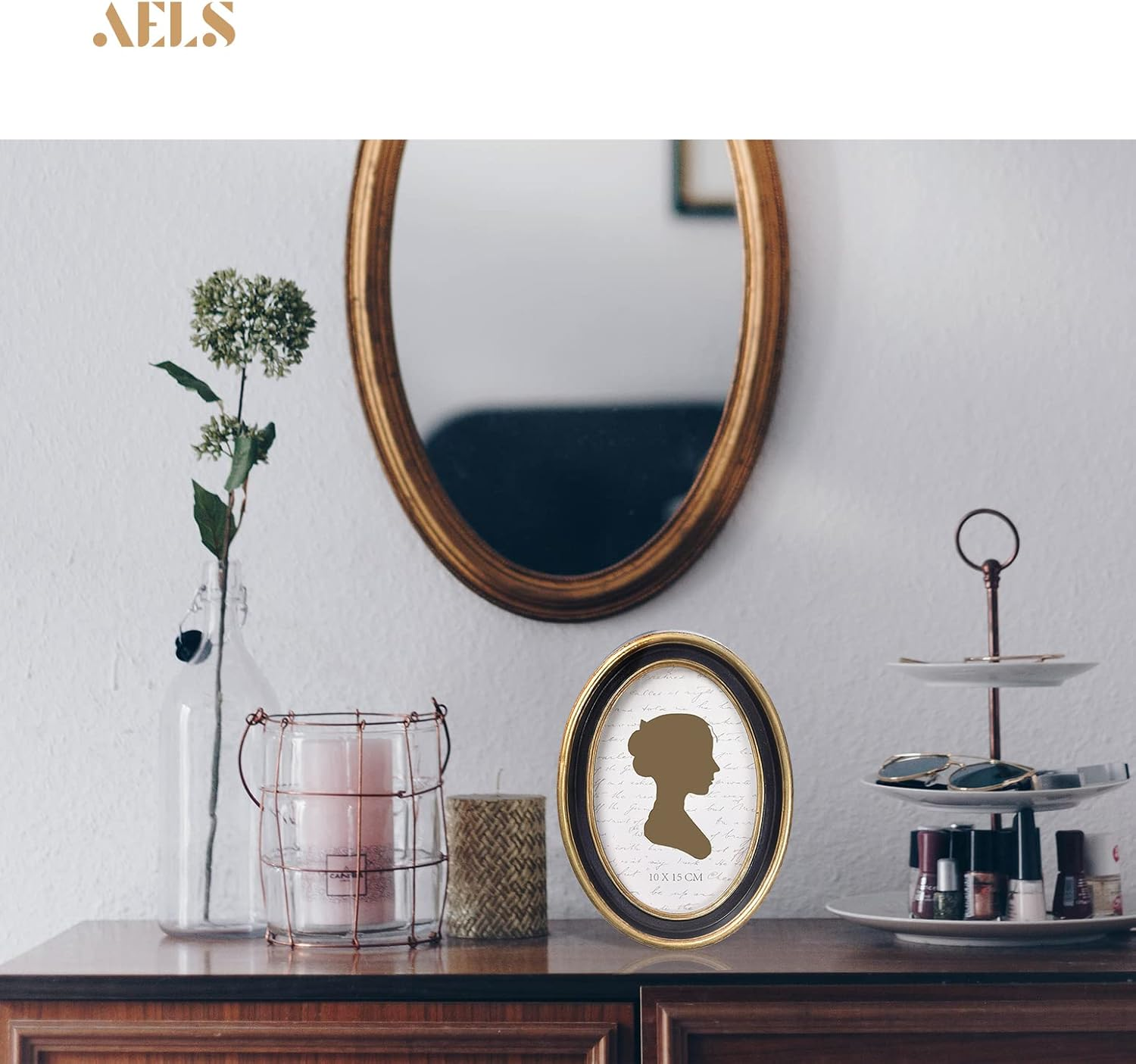 AELS 4X6 Inch Vintage Picture Frame, Elegant Antique Photo Frames with Glass Front, Photo Display, Tabletop Wall Hanging, Gift Ideas, Black Oval with Gold Trim image number 7