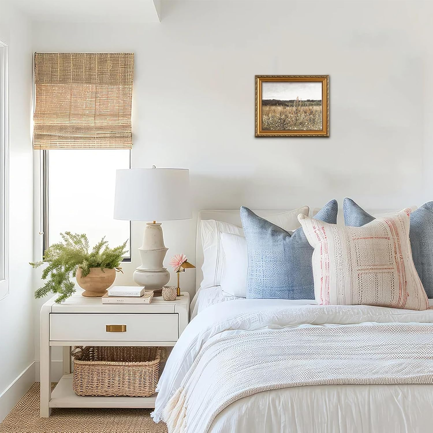 Uniro Vintage Gold Framed Wall Art for Home Decor, Farmhouse Wall Decor Wildflower Field Landscape Canvas Artwork, Antique Landscape Oil Painting for Bedroom Wall Decor, Rustic Country Aesthetic image number 3