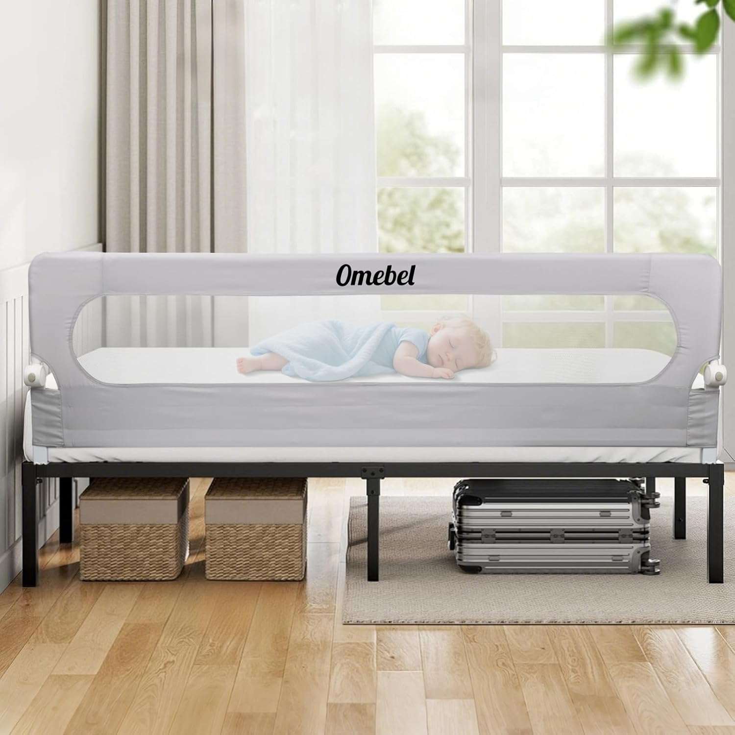 Omebel Toddler Bed Rail, 180Cm/200Cm Extra Long Baby Kids Bed Rail Guard Height Adjustable Folding, Safe Bed Side Rail for Queen, Full Size, Twin, King Size, Foldable & Button-Release Design image number 3