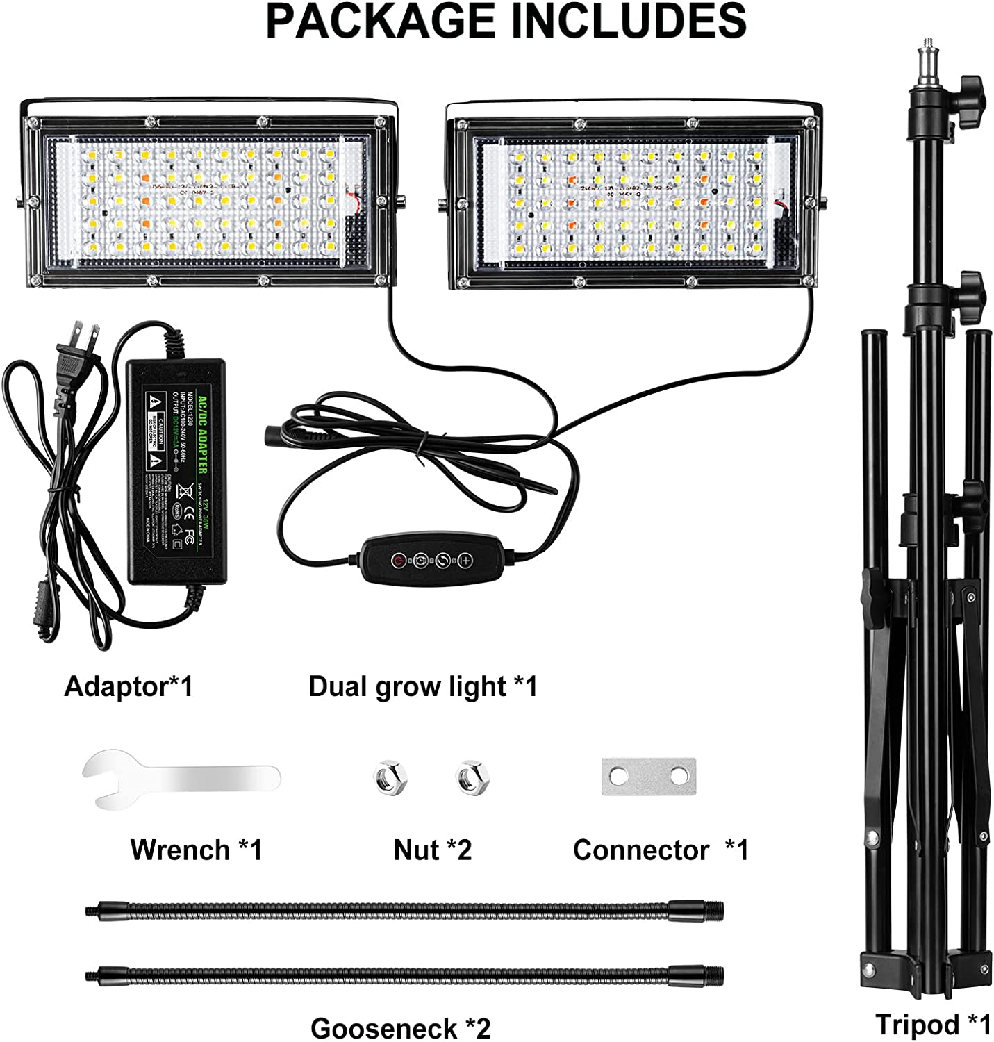 Grow Light with Stand, LBW Dual Heads Full Spectrum Grow Light, 200W LED Plant Lights for Indoor Plants, Auto On/Off Timer, 6 Dimmable Levels, 3 Switch Modes, Adjustable Tripod Stand 15-63 Inches image number 2