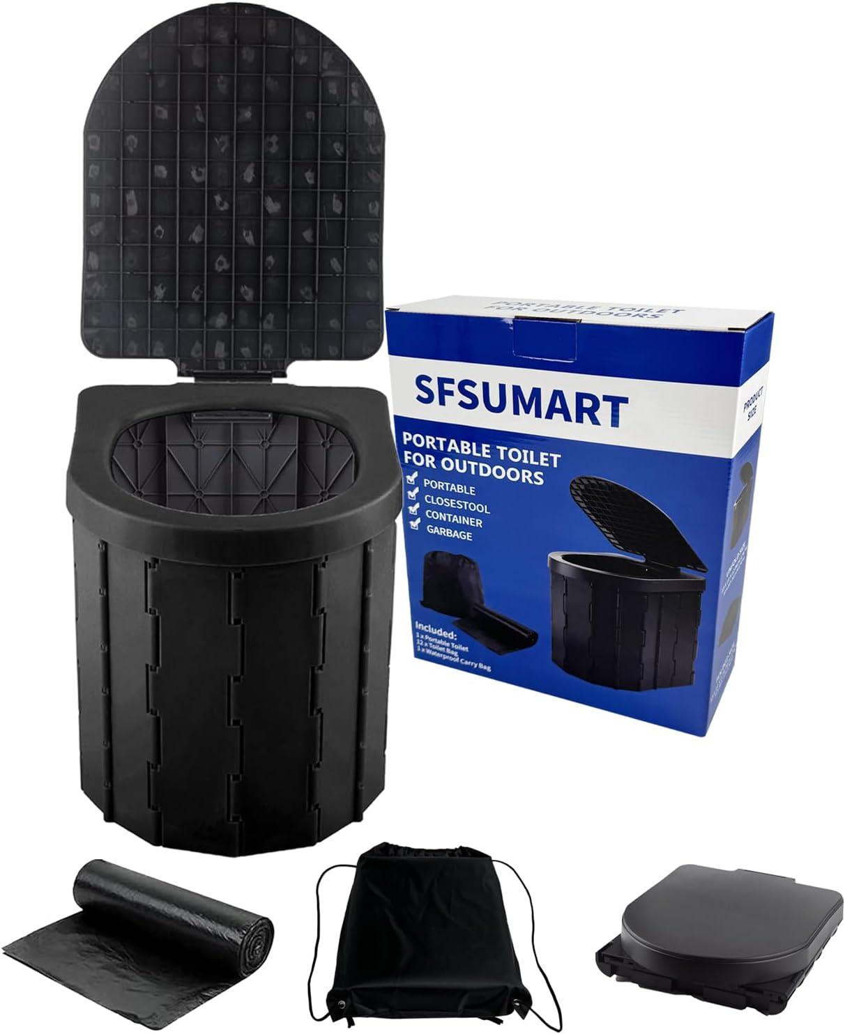 Portable Toilet for Outdoors& Indoors, SFSUMART Foldable Potty & Stool for Car Camping Travel Hiking Fishing Long Trips