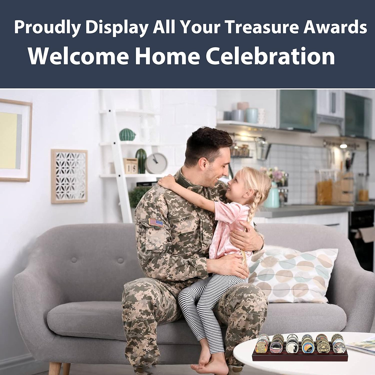 Challenge Coin Display Stand 4 Rows Wooden Military Coin Holder Rack Case Holds 30 Coins, Mahogany Finish image number 6