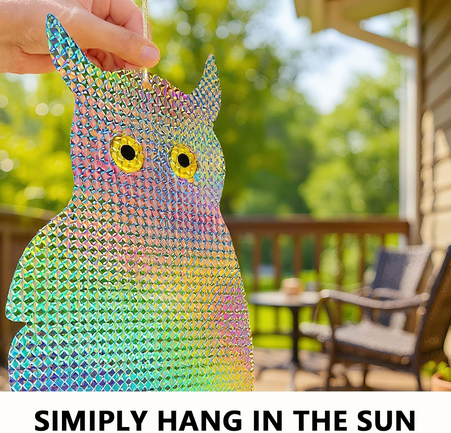 Reflective Owl Bird Deterrent and Repellent for Outdoor Garden Use, Bird Scarer, 2 Pack with Suction Cups and 12 Inch Spiral Rods- CRFY image number 3