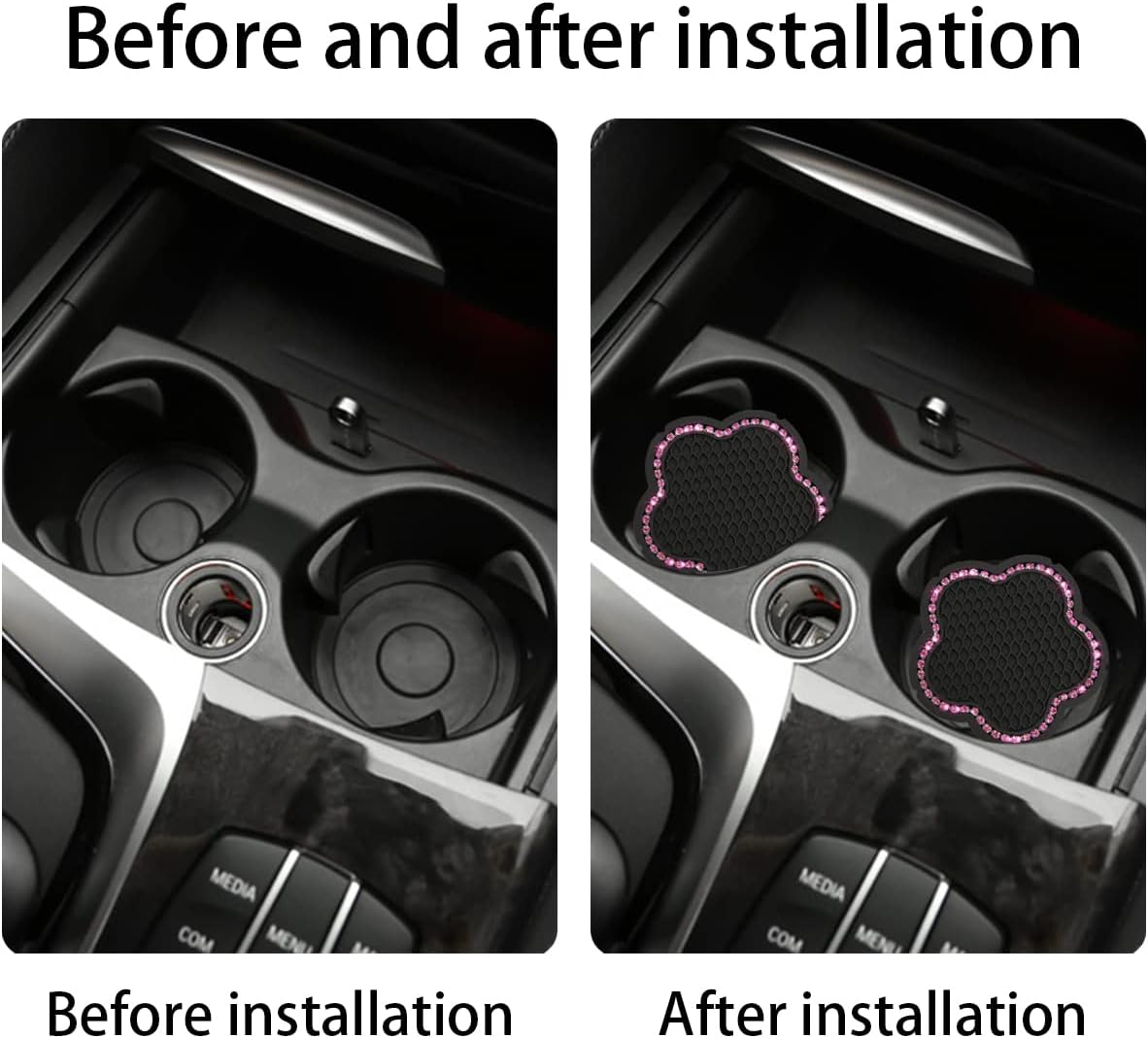 BELOMI 4PCS Bling Car Cup Holder Coaster, 2.75 Inch Crystal Anti-Slip Vehicle Cup Holder Insert Coaster, Rhinestone Cute Plum Blossom Pattern Auto Drink Mat, Universal for Women Girls(Pink) image number 6