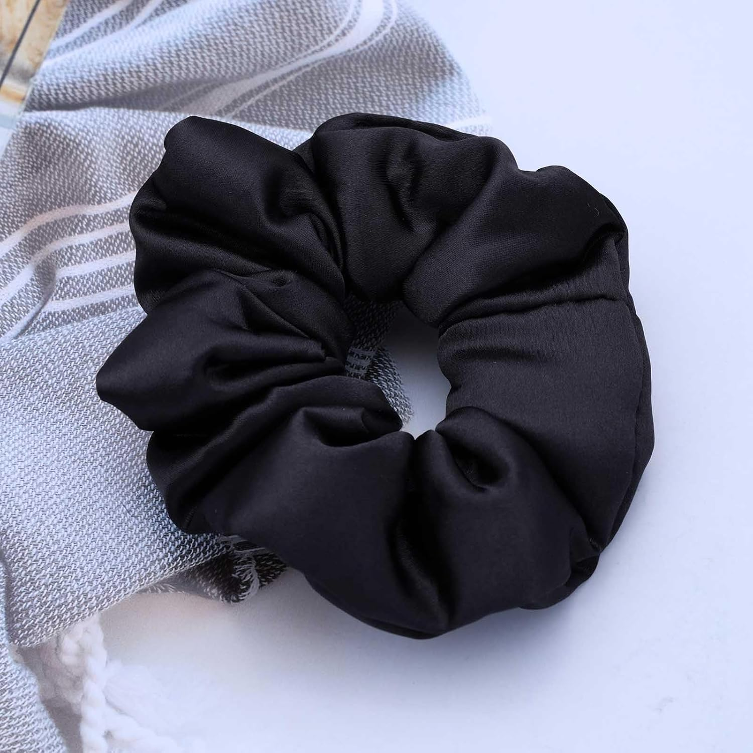 Inateannal Vintage Satin Silk Hair Bobbles Large Satin Elastic Hair Bobbles Black Large Satin Hair Bobbles Scrunchy Oversized Thick Hair Bobbles Satin Ponytail Holder Hair Bands image number 4