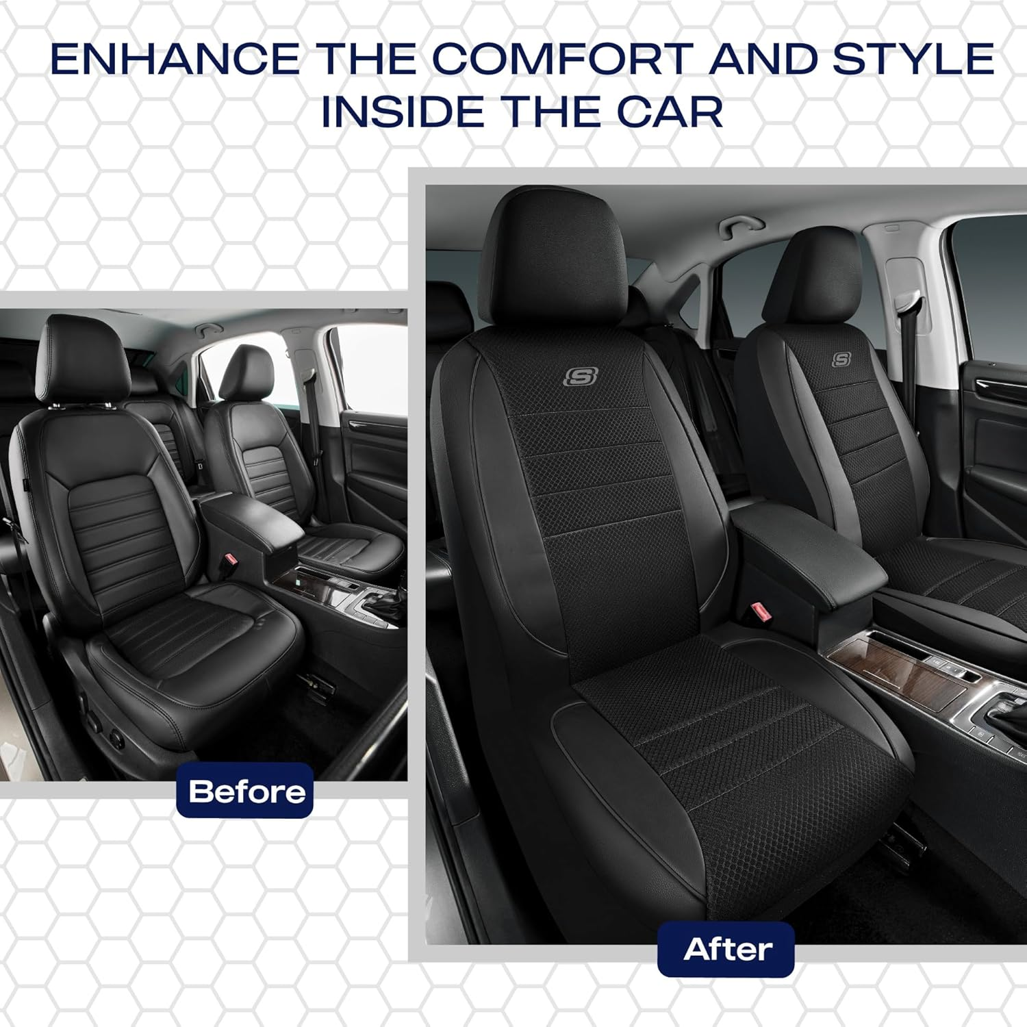 Skechers Air-Cooled Memory Foam Seat Covers,Mesh Thick Car Seat Covers,Piping Leather Car Seat Covers Front Seats,Airbag Compatible,Automotive Comfort Universal Fitmost Cars,Vans,Truck,Suv,Black image number 3