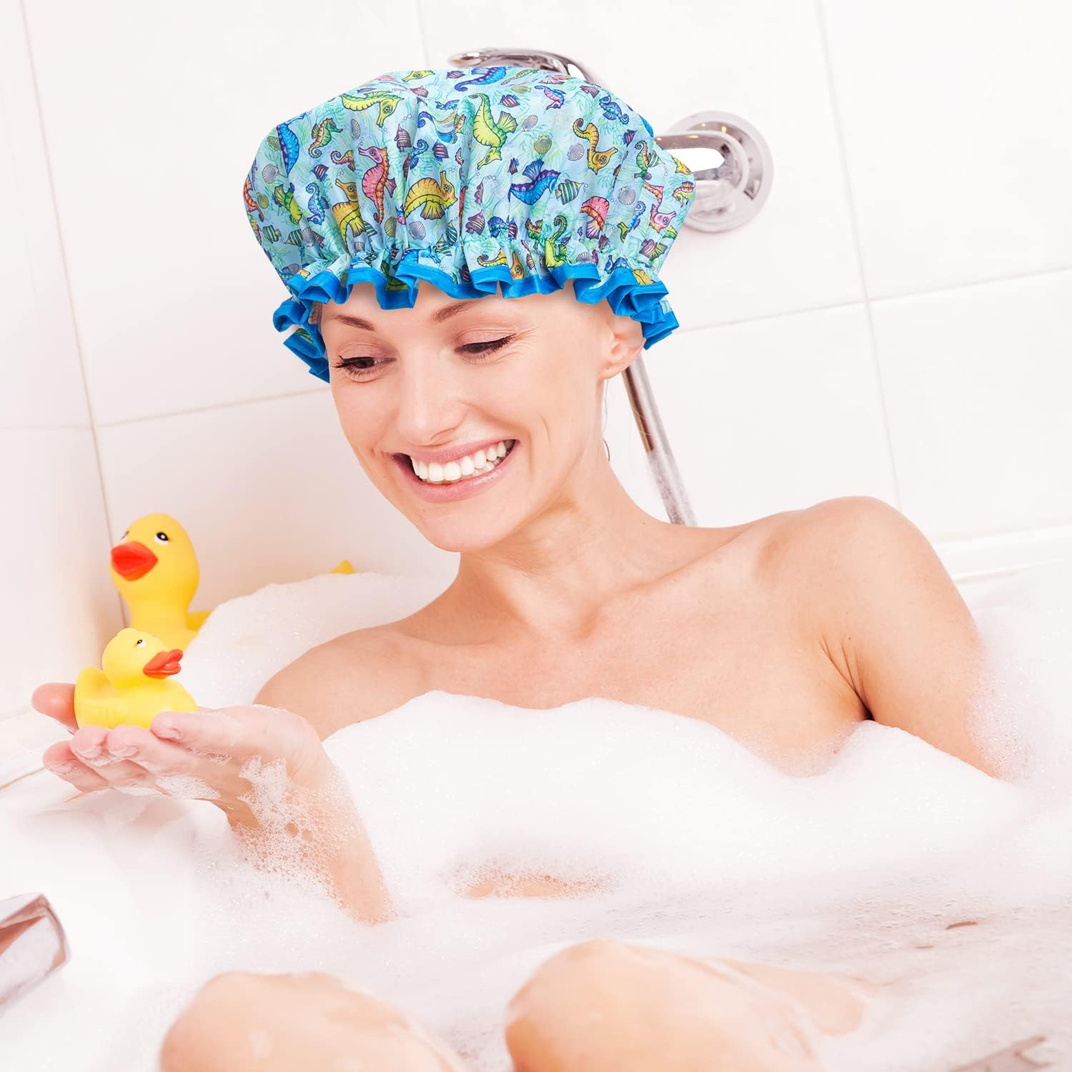 Bodylife Shower Cap Reusable Bath Cap Double Layered Waterproof Seahorse 27Cm