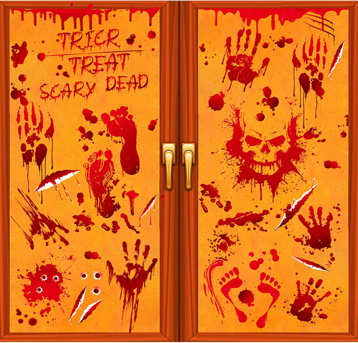 9 Reusable Halloween Window Stickers, 95 Pcs Halloween Window Stickers, Double-Sided Removable Halloween Horror Stickers, Perfect for Haunted House Window Decorations and Parties (Classic, Red)