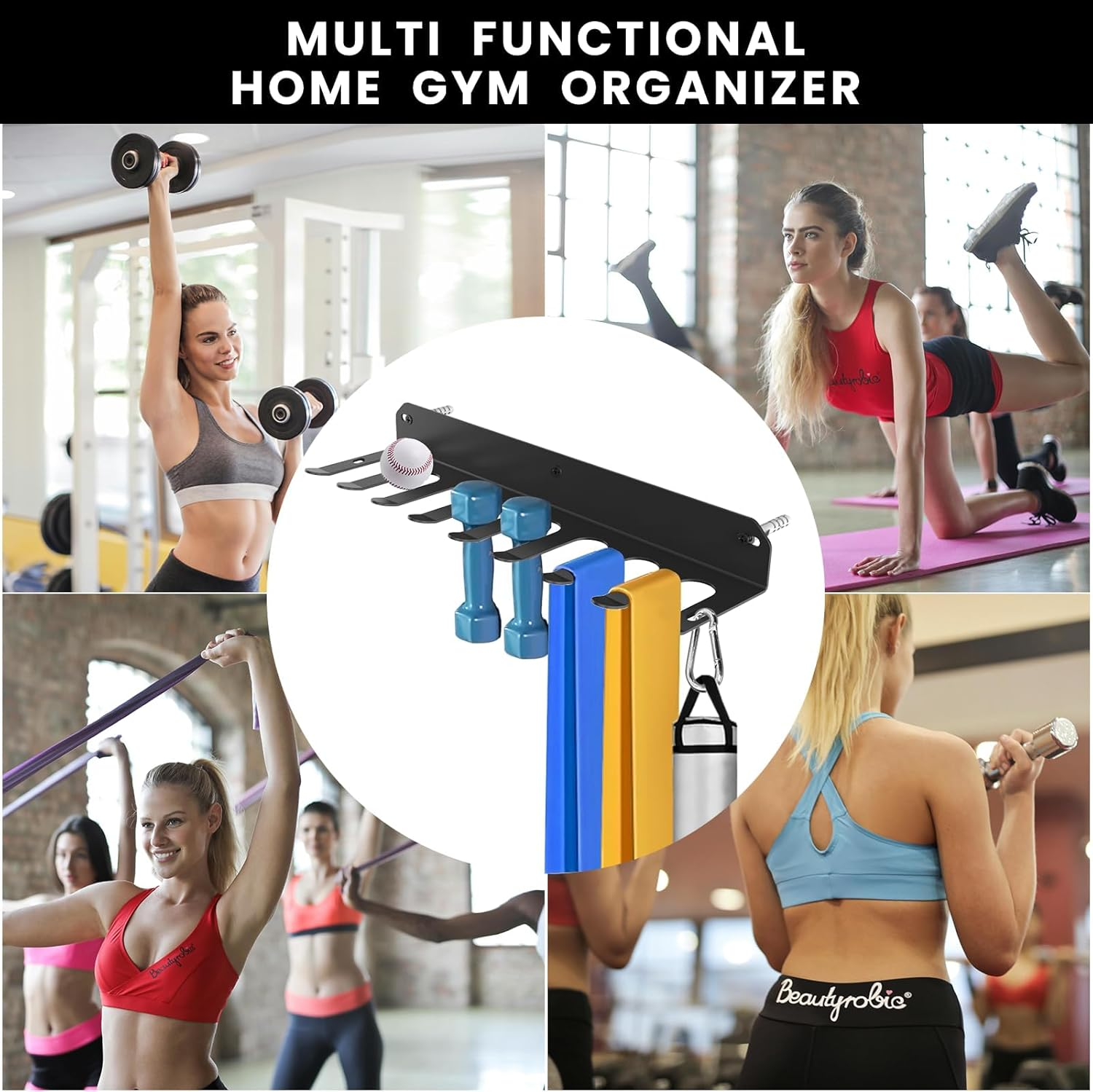 Cozioz Baseball Bat Rack Wall Mount &ndash; Holds 16 Bats, Sports Equipment Organizer with Heavy Duty Hooks for Gym, Garage, Gloves, Bags, Barbells &ndash; Black image number 2