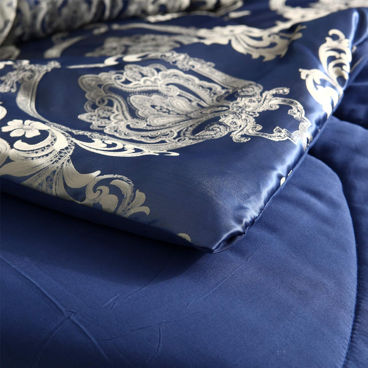 Raytrue-X King Comforter Set Silk Blanket All Season Bed Comforter King Set Royal Blue Jacquard Quilt Soft Microfiber Bedding Sets Matching 2 Pillow Shams(King, 104X90 Inches) image number 1