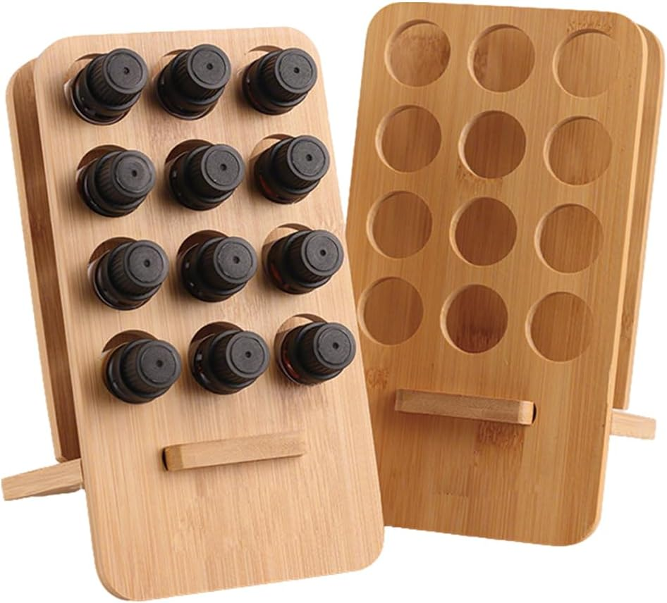 Essential Oil Stand Set of 2,12-Compartment Wooden Essential Oil Storage Rack,With Stable Design,Aromatherapy Display Storage Rack,For Lipsticks,Lip Glosses,Rollerball Perfume image number 2