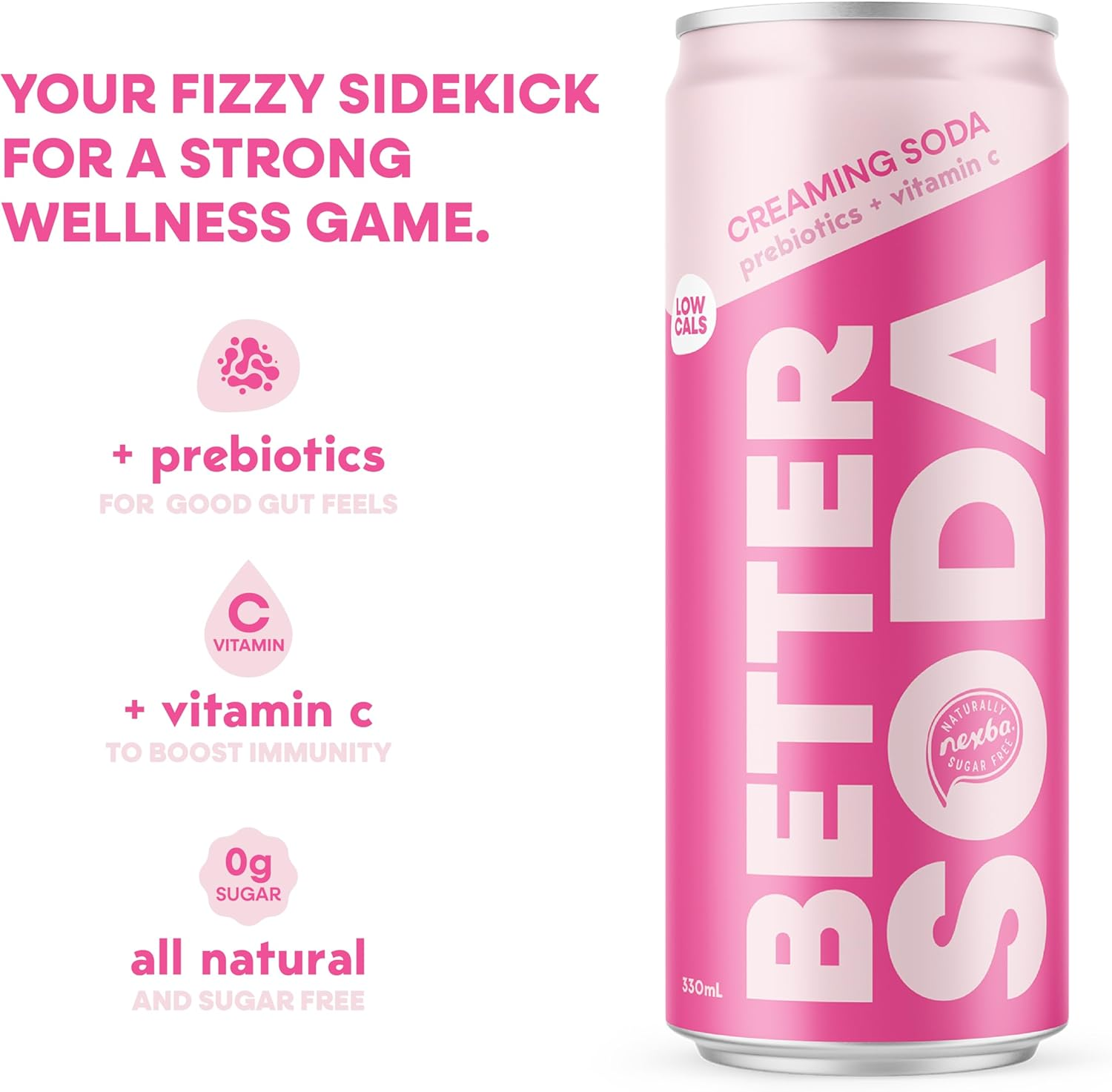 Nexba Better Soda &ndash; Creaming Soda &ndash; All Natural Sugar Free &ndash; 24 X 330Ml Cans image number 2