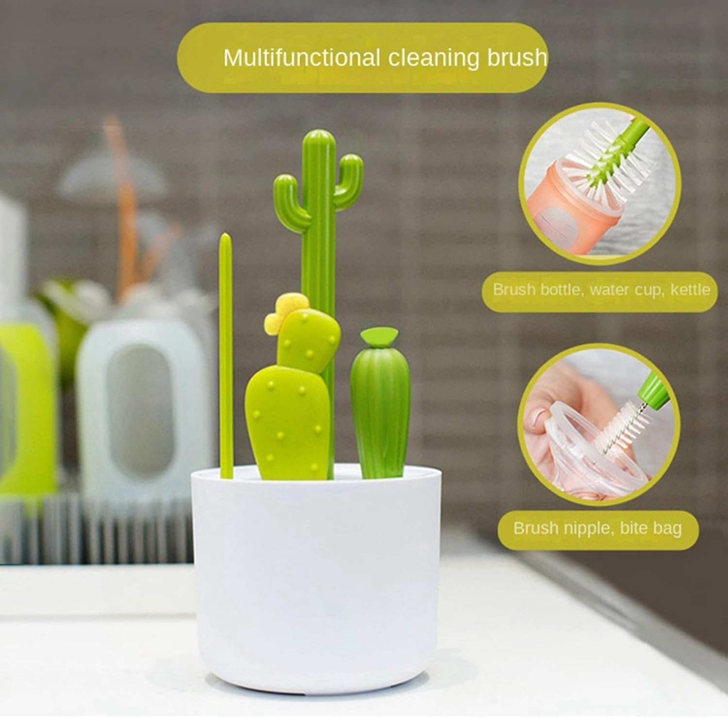 Cactus Bottle Brush, Straw Brush, Multifunctional Cleaning Brush Set, Full-Angle Cleaning 24X9.5Cm image number 5