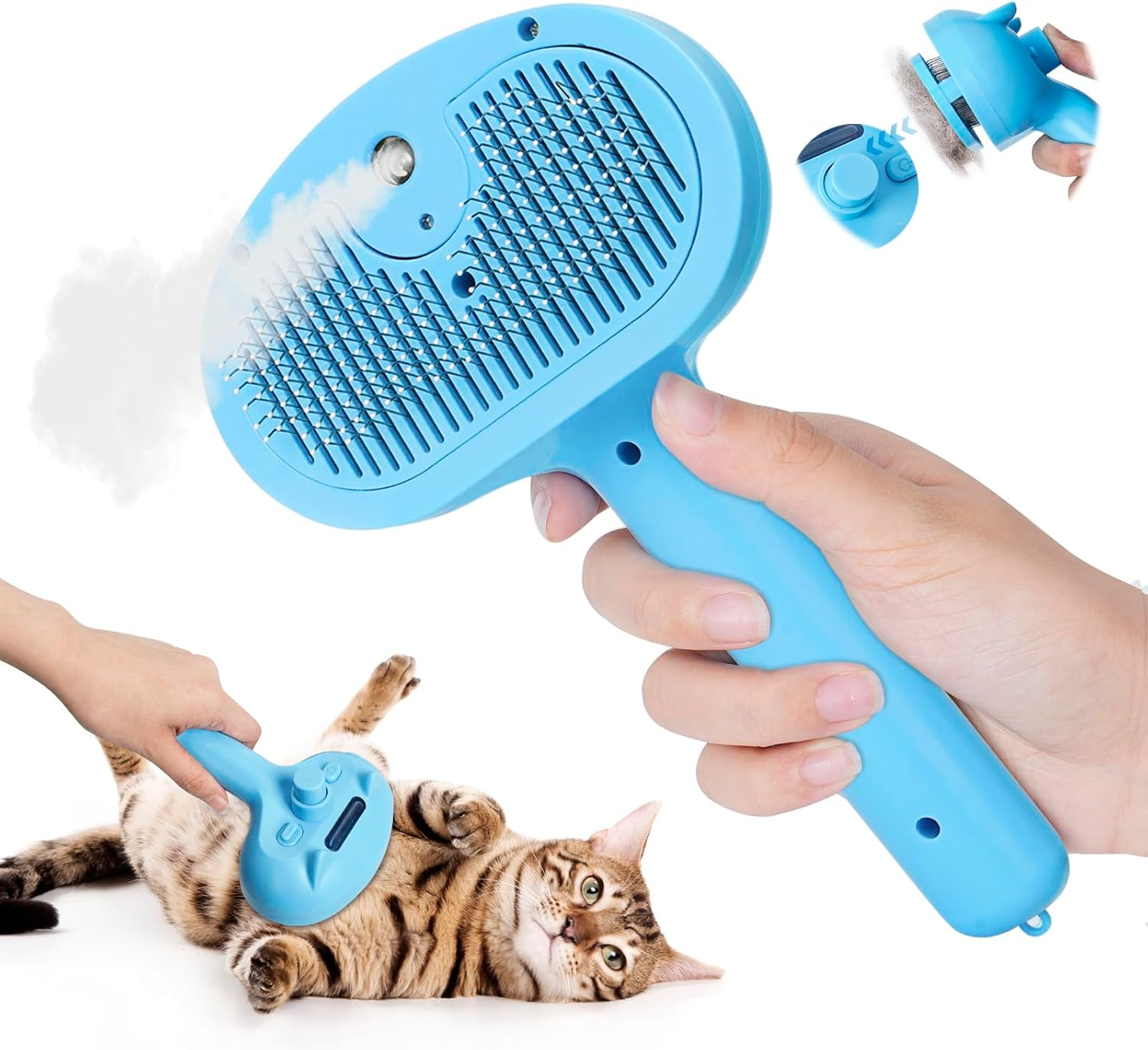 Spray Comb for Cats, Steamy Cat Brush, Cat Brush with Release Button, Cat Brush, Short Hair, Pet Dog Brush, Cat Brush, Multifunctional Cat Spray Massage Comb, Blue image number 3