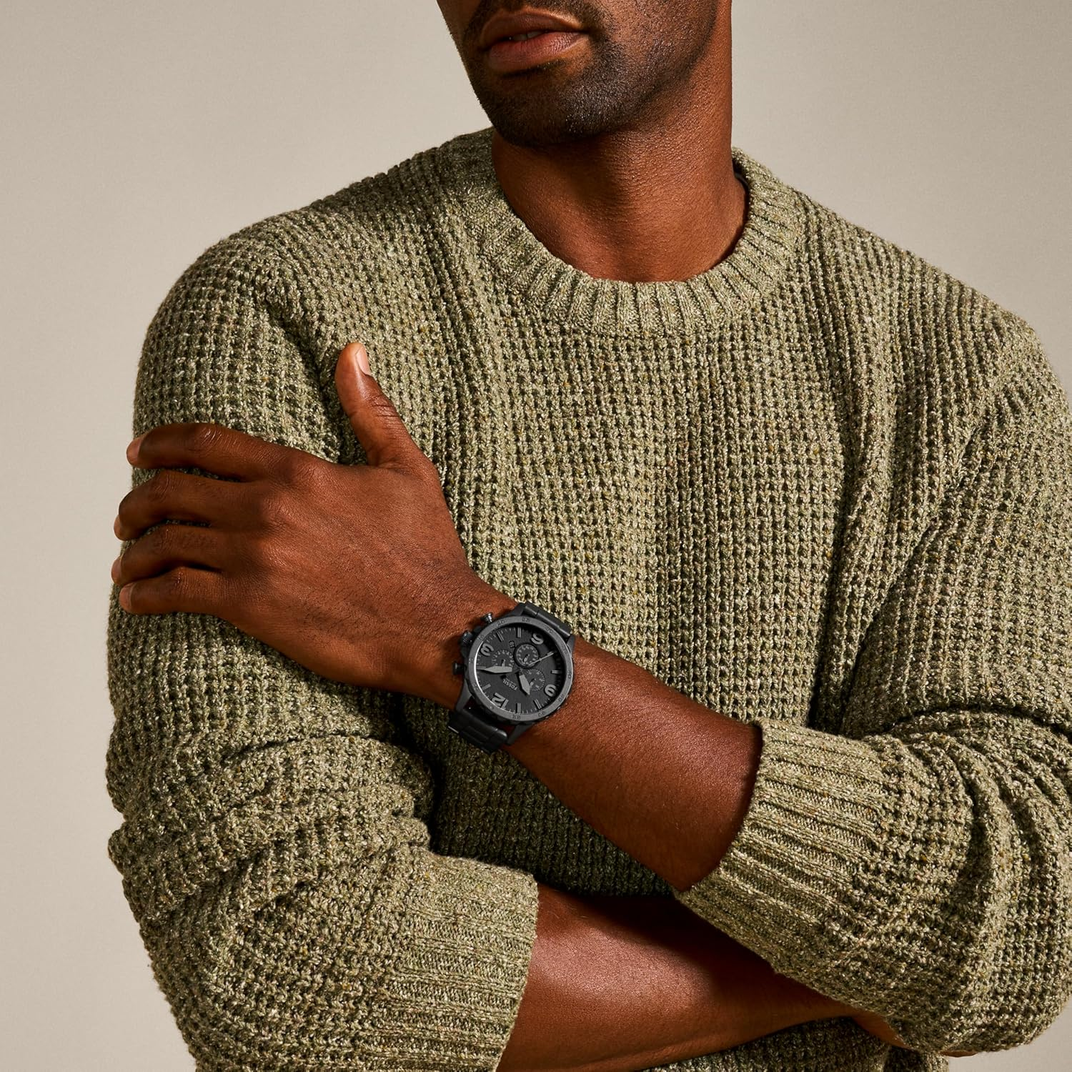 Fossil Men'S Nate Stainless Steel Analogue Watch, Black - Black image number 2