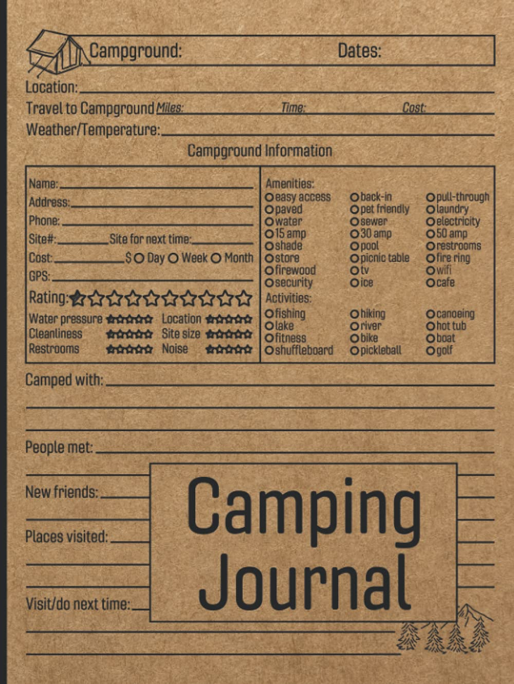 Camping Journal: Family RV Travel Logbook / Memory Book for Adventure Notes / Campground Notebook / Caravan Road Trip Diary / Summer Campsites Log Book / Camp Planner Gift Idea for Camper