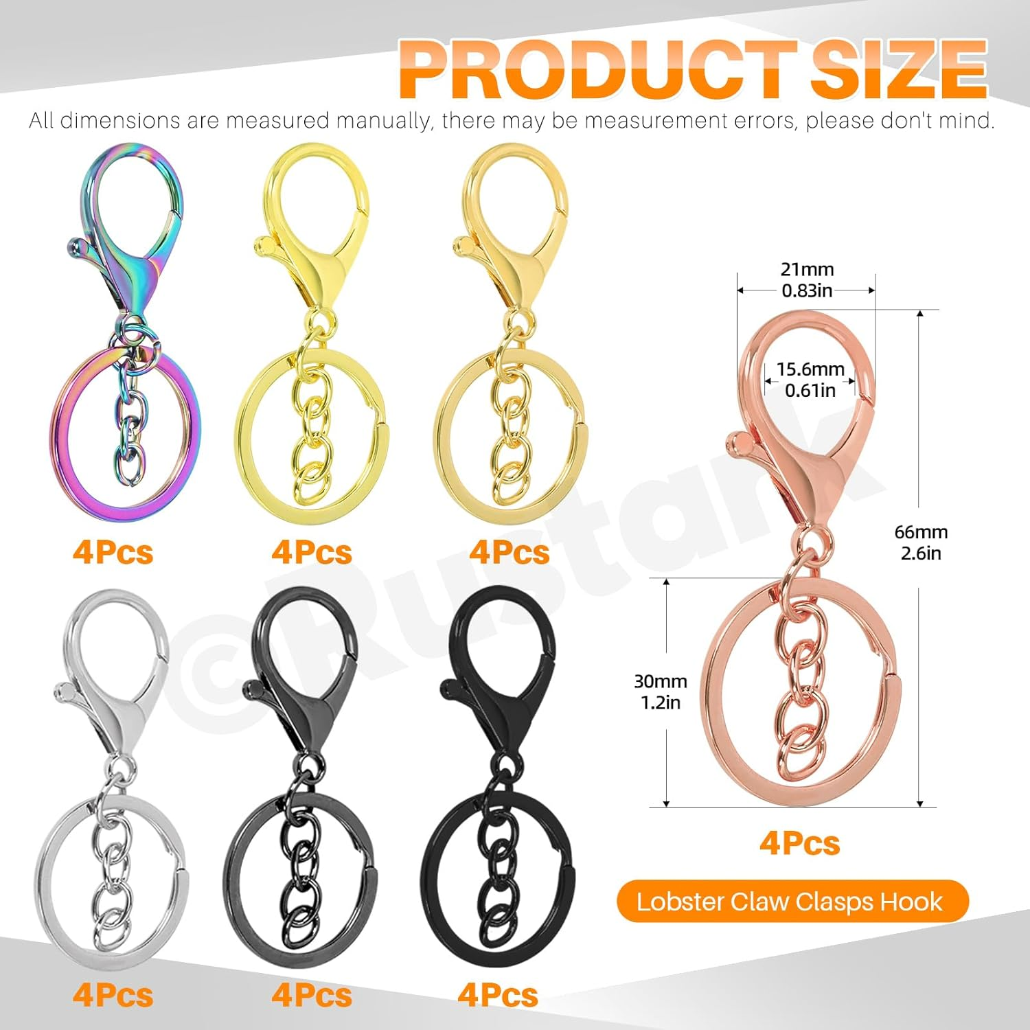 28Pcs 7 Colors Lobster Claw Clasp Keychain Set Swivel Snap Hooks with Key Chain Rings Swivel Trigger Clips with Flat Split Ring Keychain Making Kit for DIY Craft Jewelry Making - Electrophoresis Black image number 2