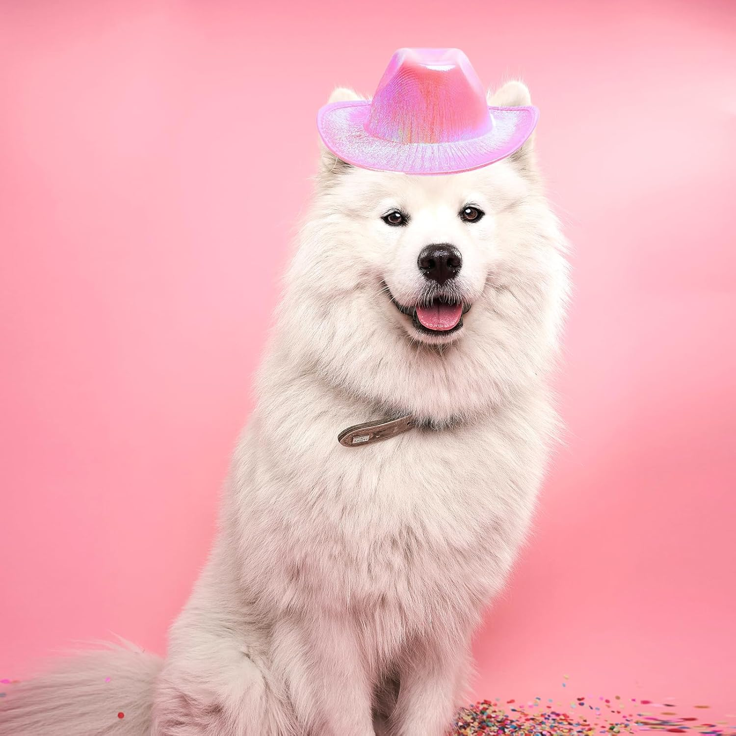 Dog Cowboy Hat Dog Catcostume Bandana West Cowboy Accessories for Pet Metallic Space Shiny Cowboy Hats (Pink) - Pink image number 4
