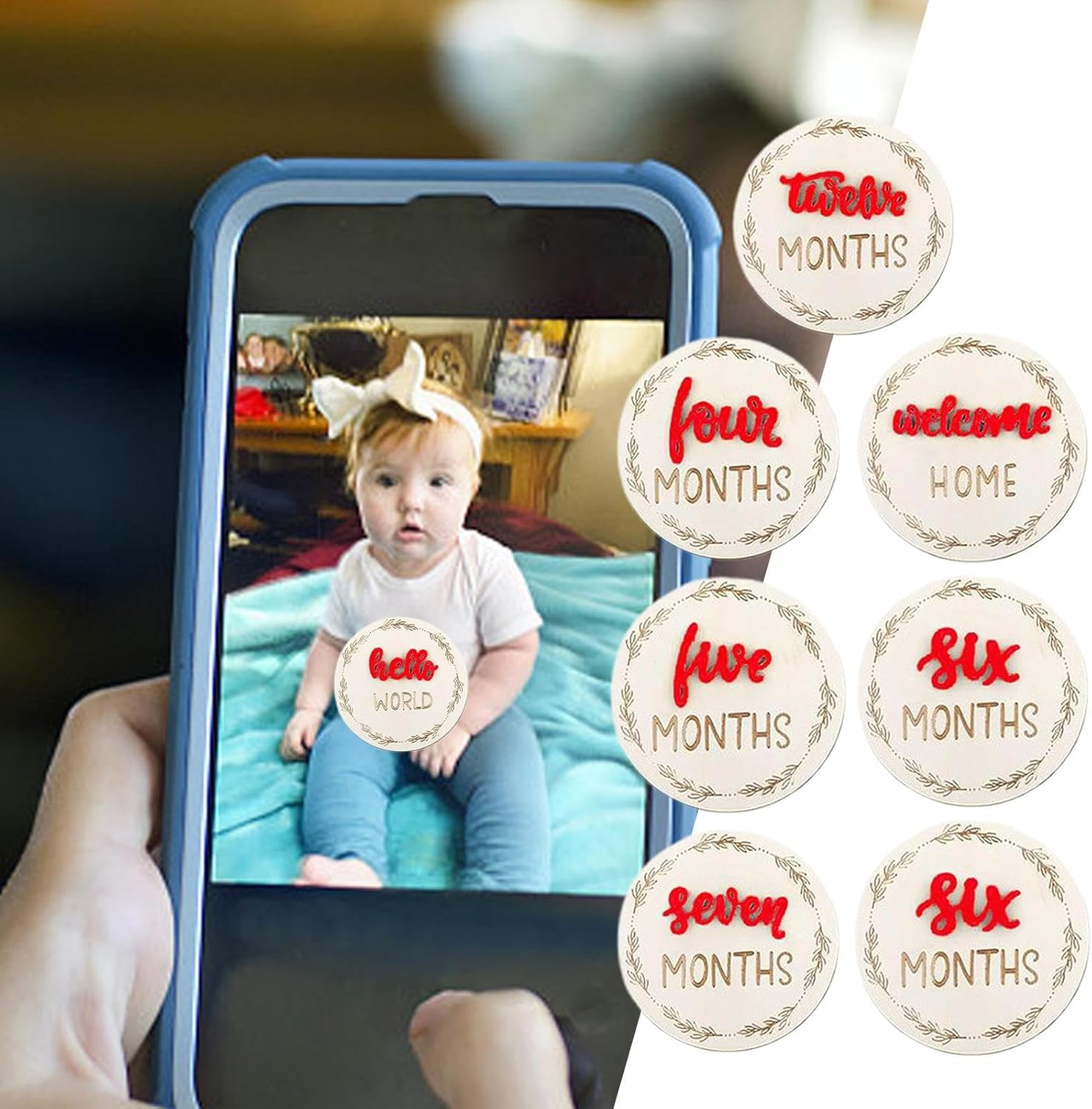 Baby Growth Cards, 7 Pieces, Double-Sided Baby Announcement Sign, Reusable Decoration & Photo Accessories for Children'S Room, Living Area