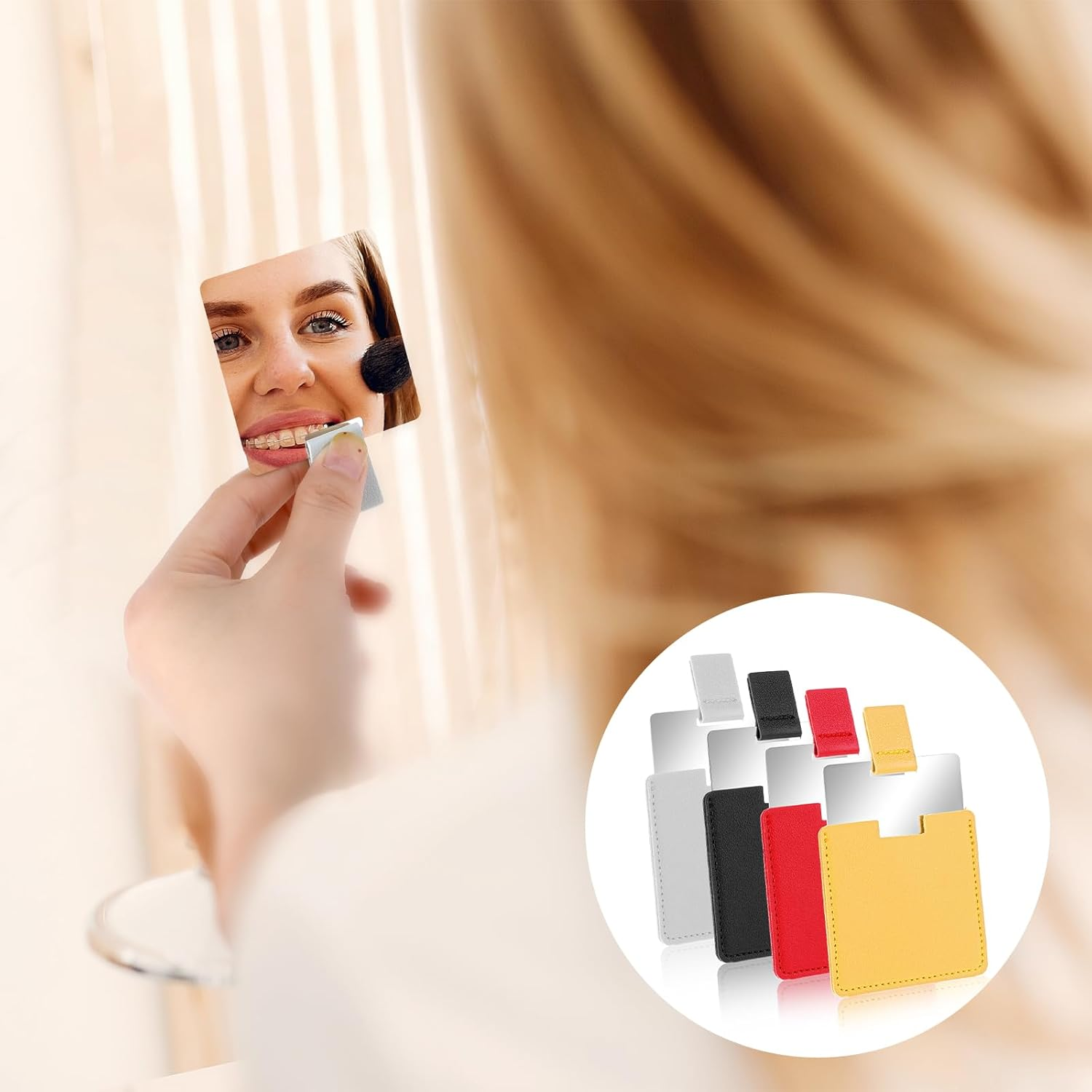 Pack of 4 Stainless Steel Compact Mirrors, Travel Mirrors, 6.5 X 7 Cm, Small Hand Mirror, Includes Protective Cover, Small Mirror Made of Polished Metal, Cosmetic Mirror, Make-Up Mirror, Ultra Thin image number 6