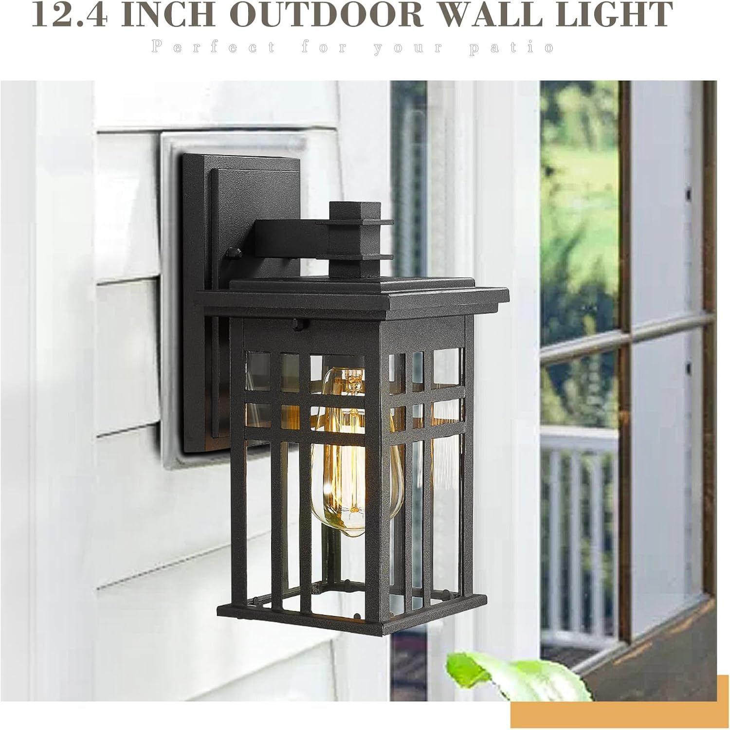 EMLIVIAR 1-Light Exterior Wall Mount Light Fixtures, Outdoor Wall Sconce Lantern in Black Finish with Clear Glass Shade, AUD01B BK image number 1