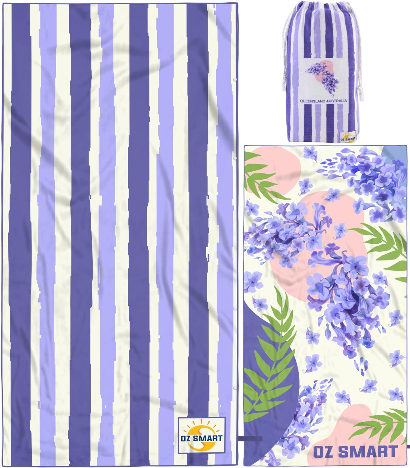 Australian Design Sand Free Beach Towel, Microfibre Quick Dry Cabana Stripe 180&times;90Cm Pool Towel, Highly Absorbent Poncho for Travel, Camping, Double-Sided Printing