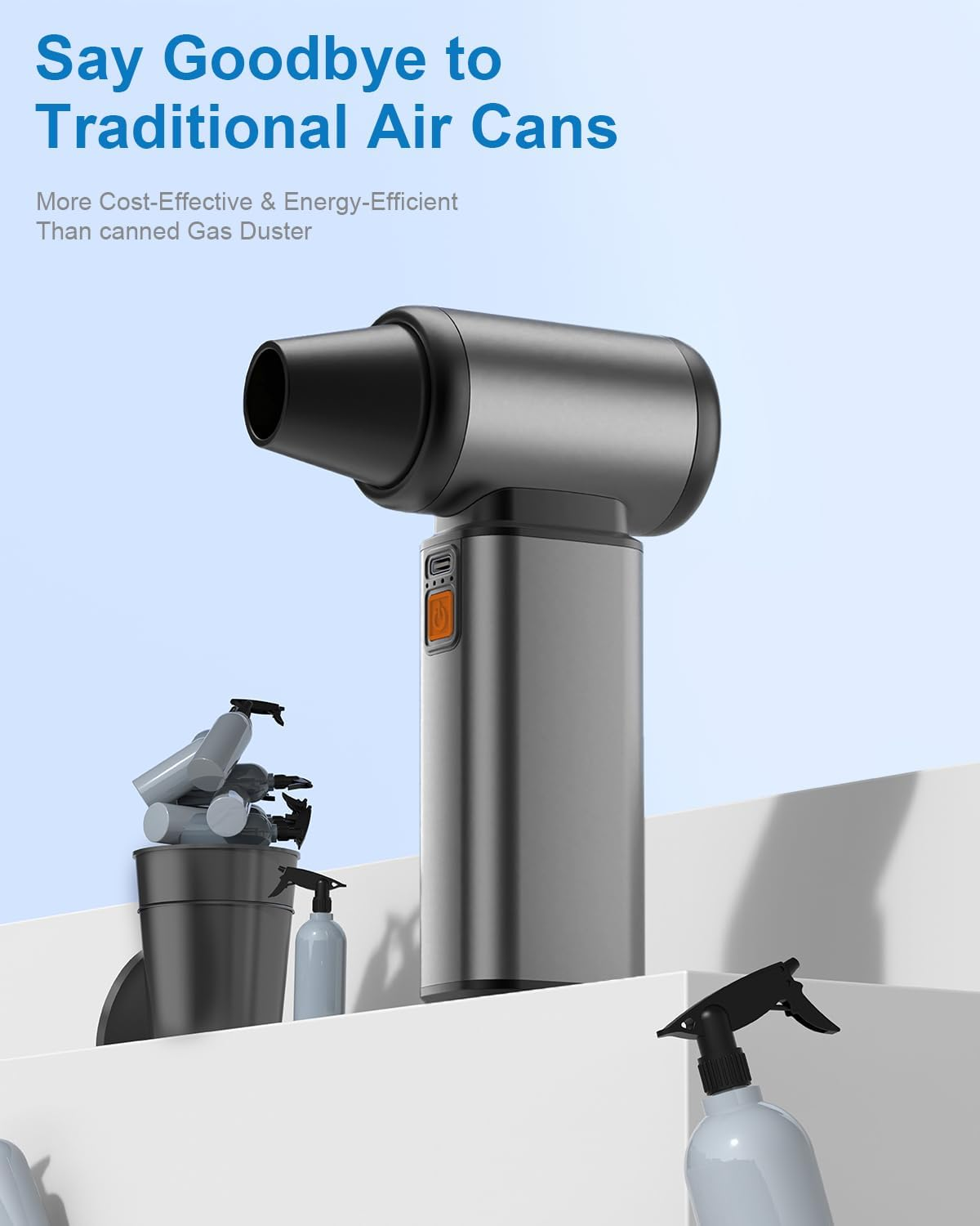 Compressed Air Duster, Super Power Metal Body Electric Air Duster Rechargeable Brushless Motor Durable Blower Stepless Speed Adjustable Dust Blower for Computer Outdoor House Car image number 3