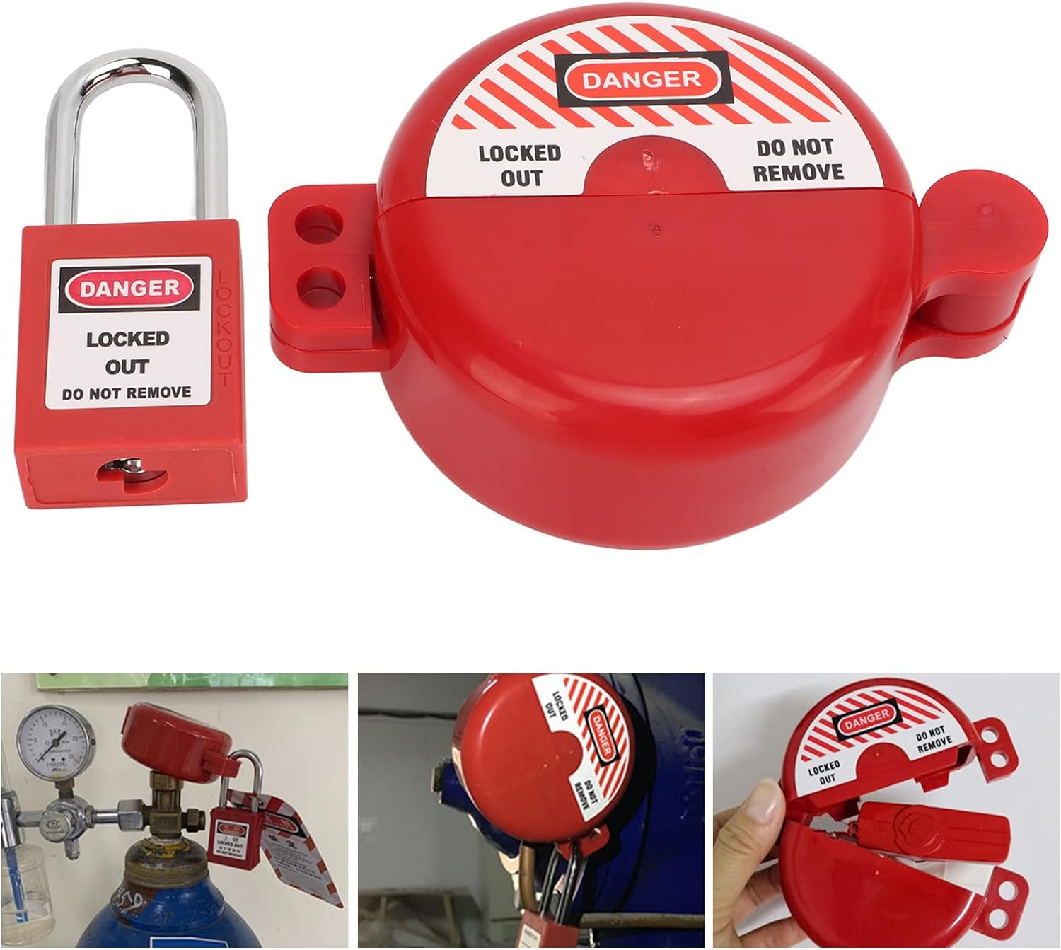Gate Valve Lockout, 1.1 to 3.15 Inches Rotating Plastic Water Spigot Lock, Outdoor Valve Handle Faucet Lock with Safety Padlock and 2 Keys for Faucet Knob, Spigot, Gas Storage Tank image number 4
