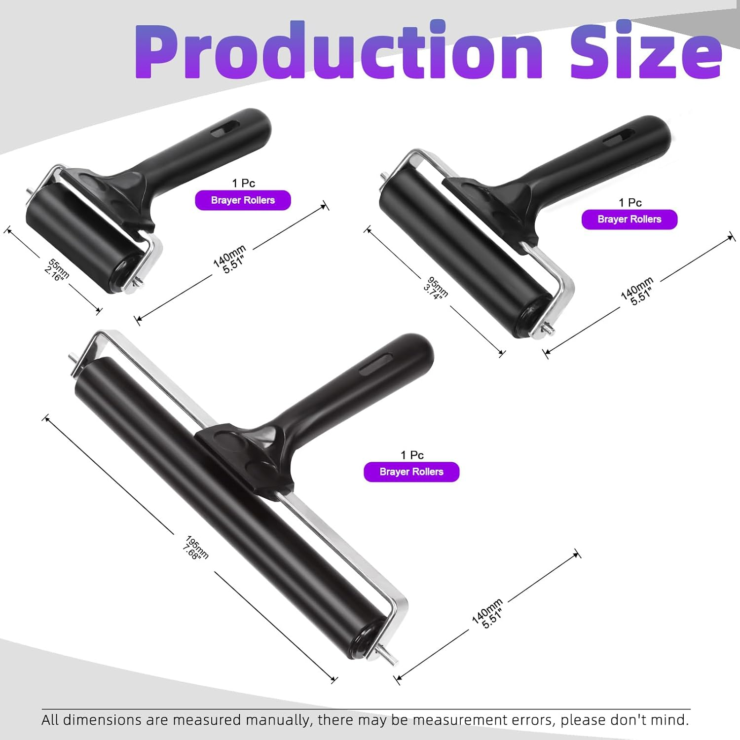 Swpeet 3 Pack Black Rubber Roller, Brayer Roller, Hard Rubber, Block Stamping anti Skid Construction Tools 2.2 Inch, 3.8 Inch and 7.7 Inch for Printmaking, Ink, Crafting, Gluing and Stamping - Pink image number 4