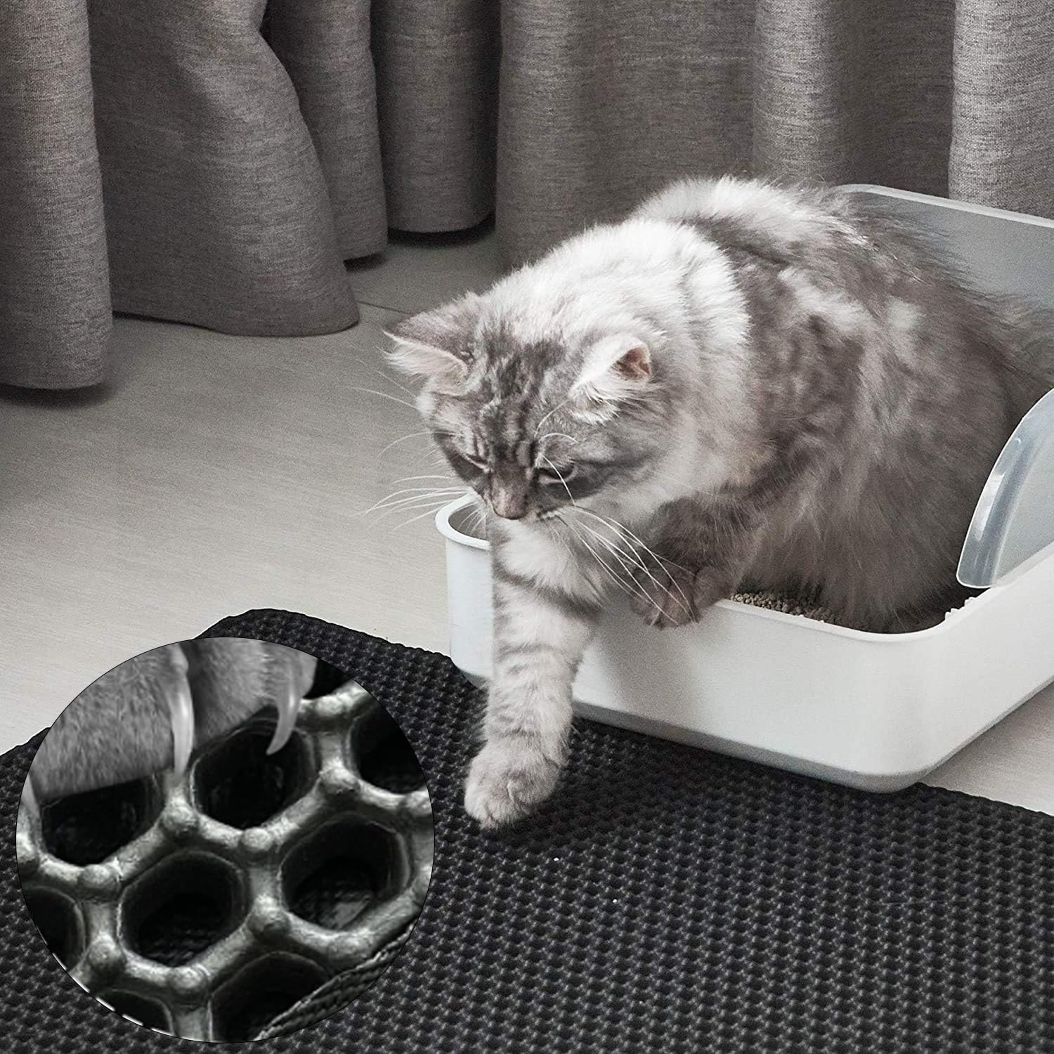 Cat Litter Tray Mat, 60 X 45 Cm Cat Litter Mat, Cat Litter Mat, Honeycomb Design, Waterproof Double Layer, Easy to Clean, for Cleanliness with Cat Litter image number 1