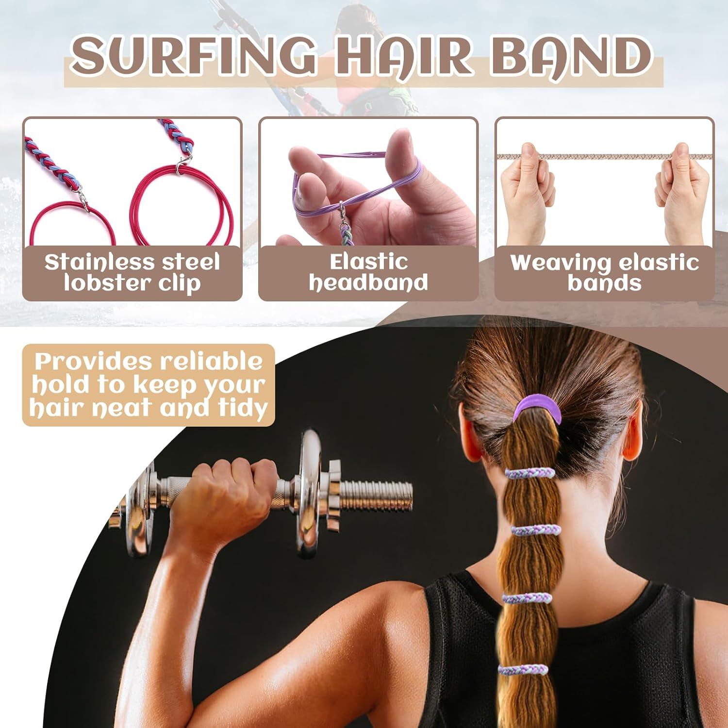 6 Pieces Elastic Spiral Hair Ties for Sport 25.1" & 35", Colorful No Damage Braided Ponytail Holders Wrap for Thick Curly Thin Long Hair Swimming Riding Diving Surfing image number 2